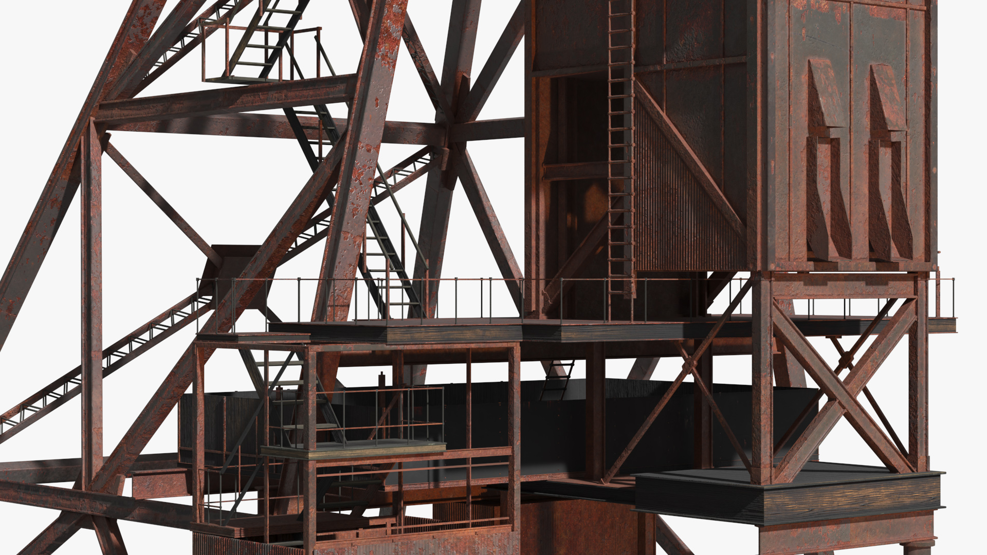 Rusty Mine Shaft Headframe Tower Simplified - view 5