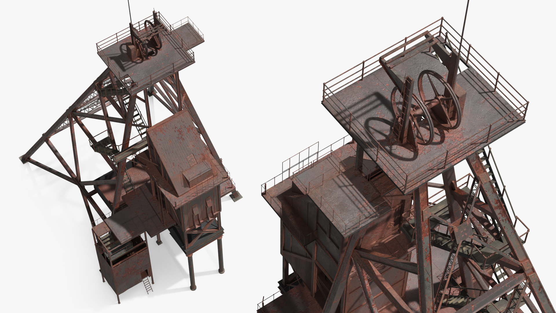 Rusty Mine Shaft Headframe Tower Simplified - view 4