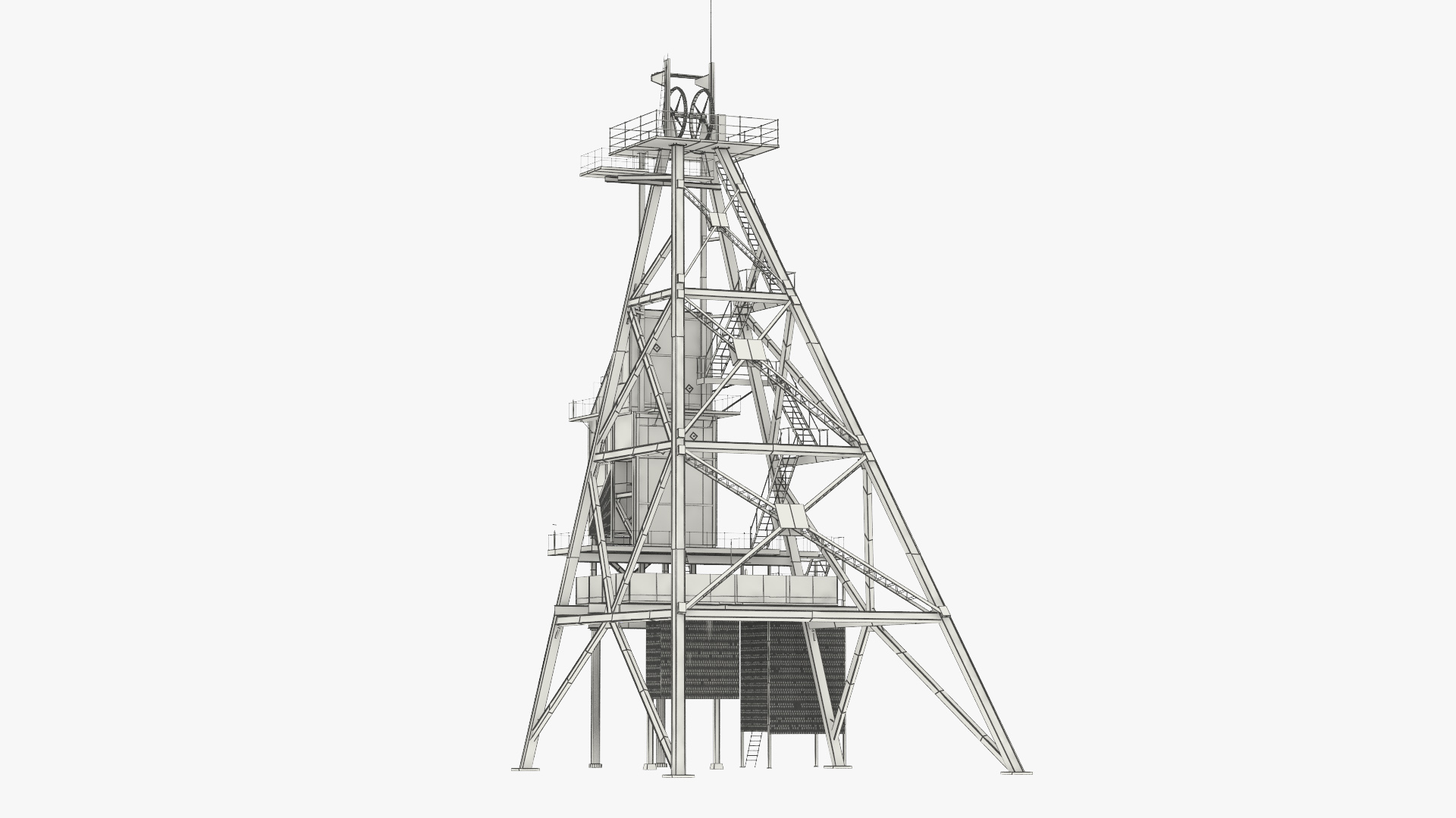 Rusty Mine Shaft Headframe Tower Simplified - view 9