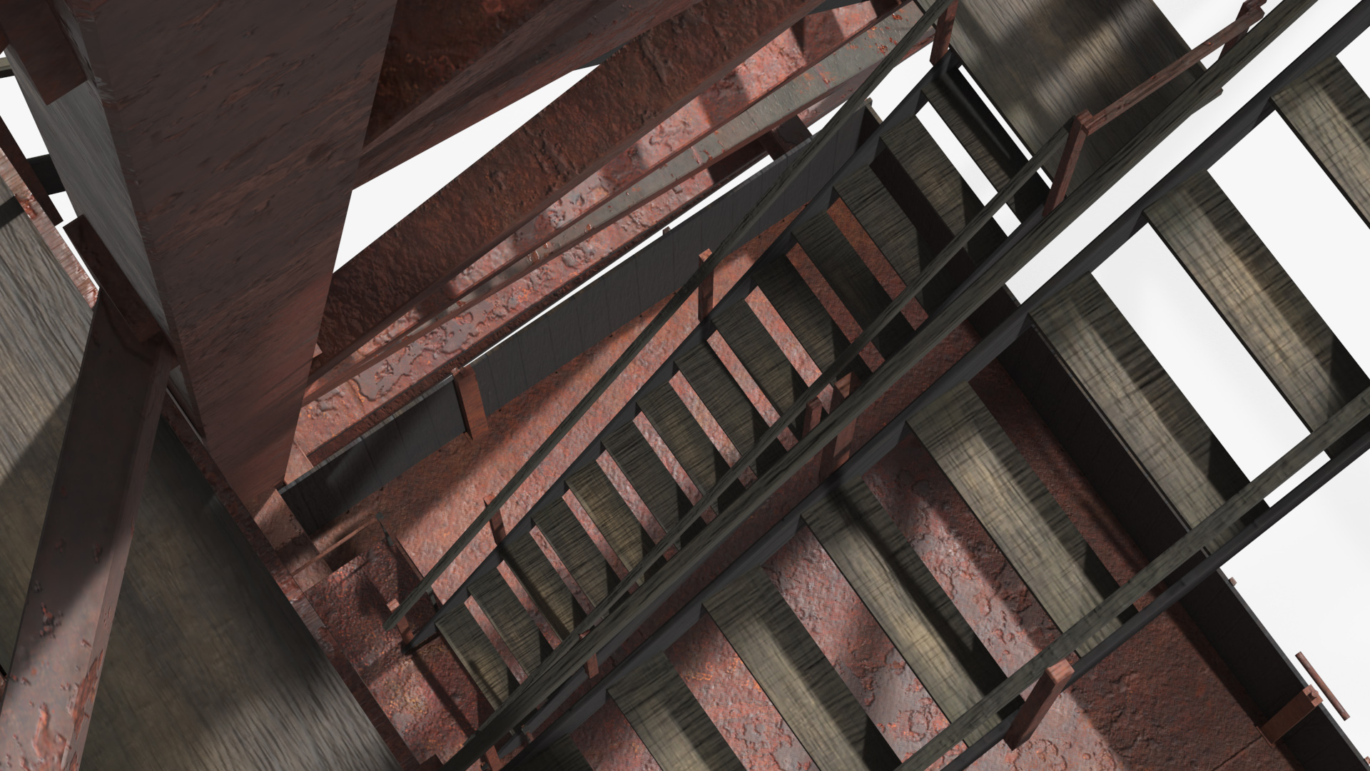 Rusty Mine Shaft Headframe Tower Simplified - view 7