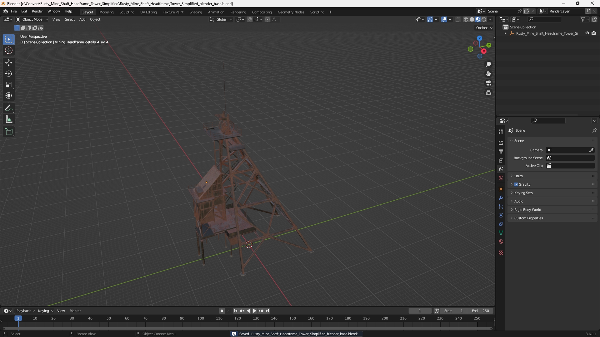 Rusty Mine Shaft Headframe Tower Simplified - view 10