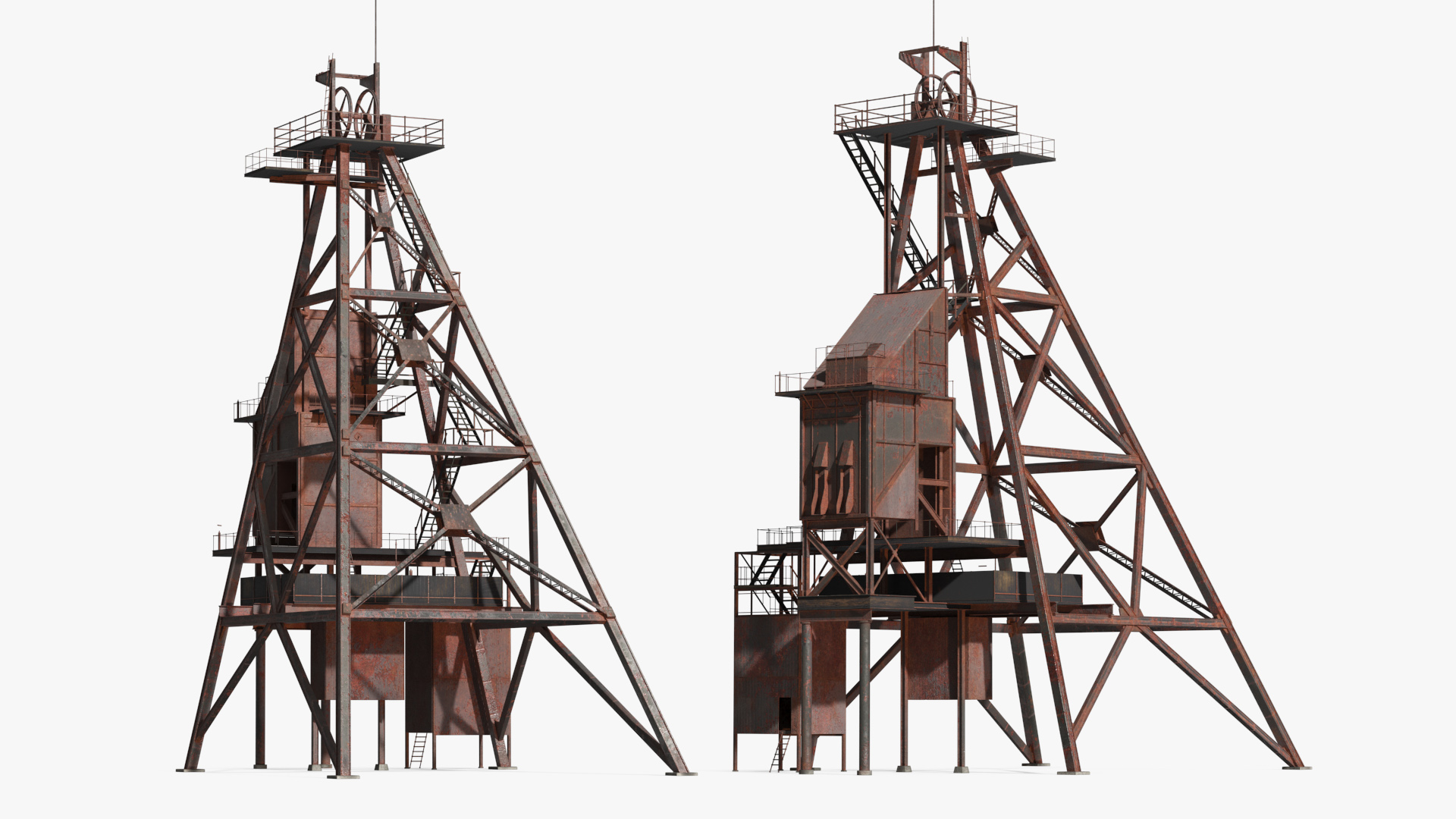 Rusty Mine Shaft Headframe Tower Simplified - view 2