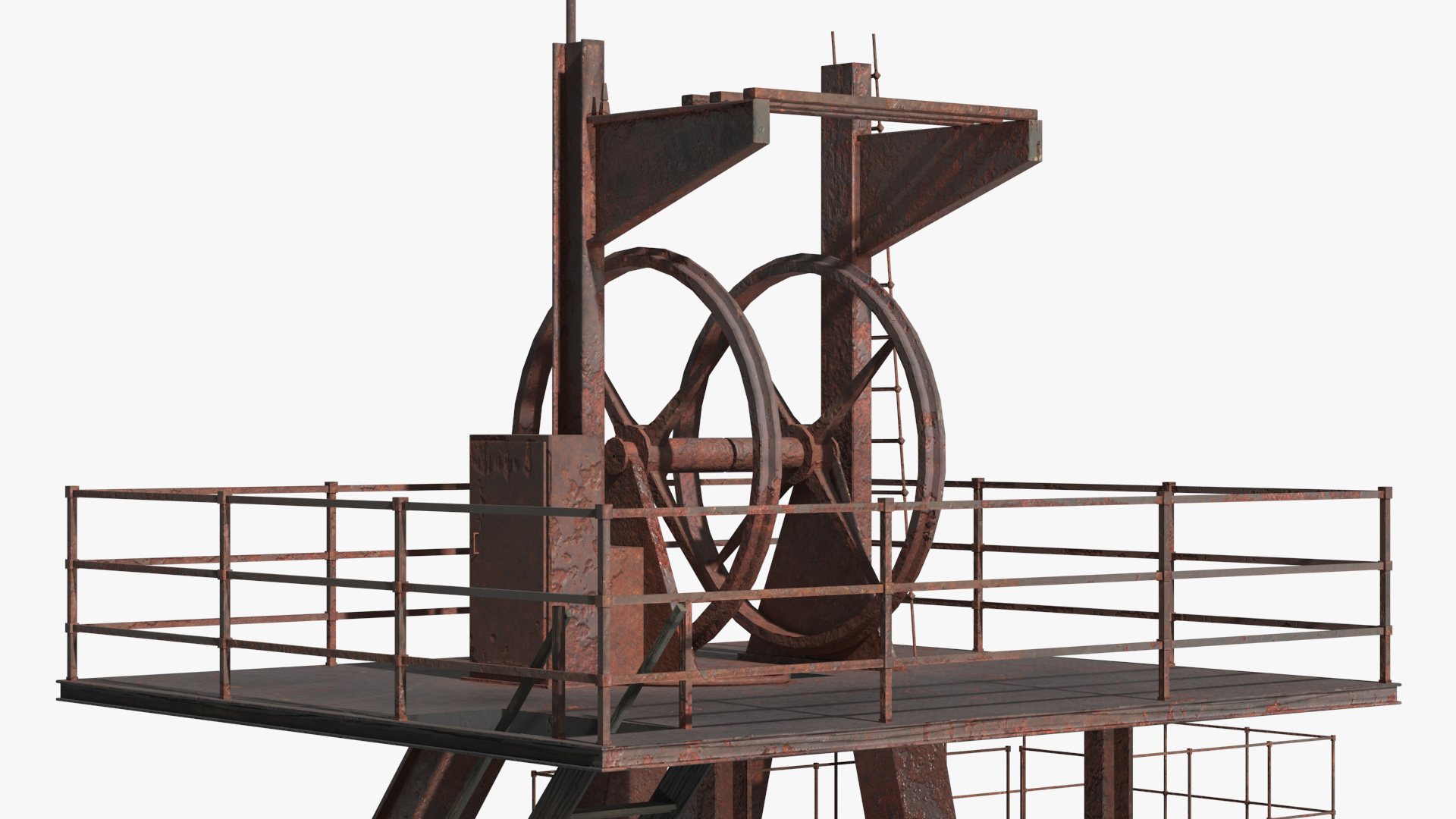 Rusty Mine Shaft Headframe Tower Simplified - view 6