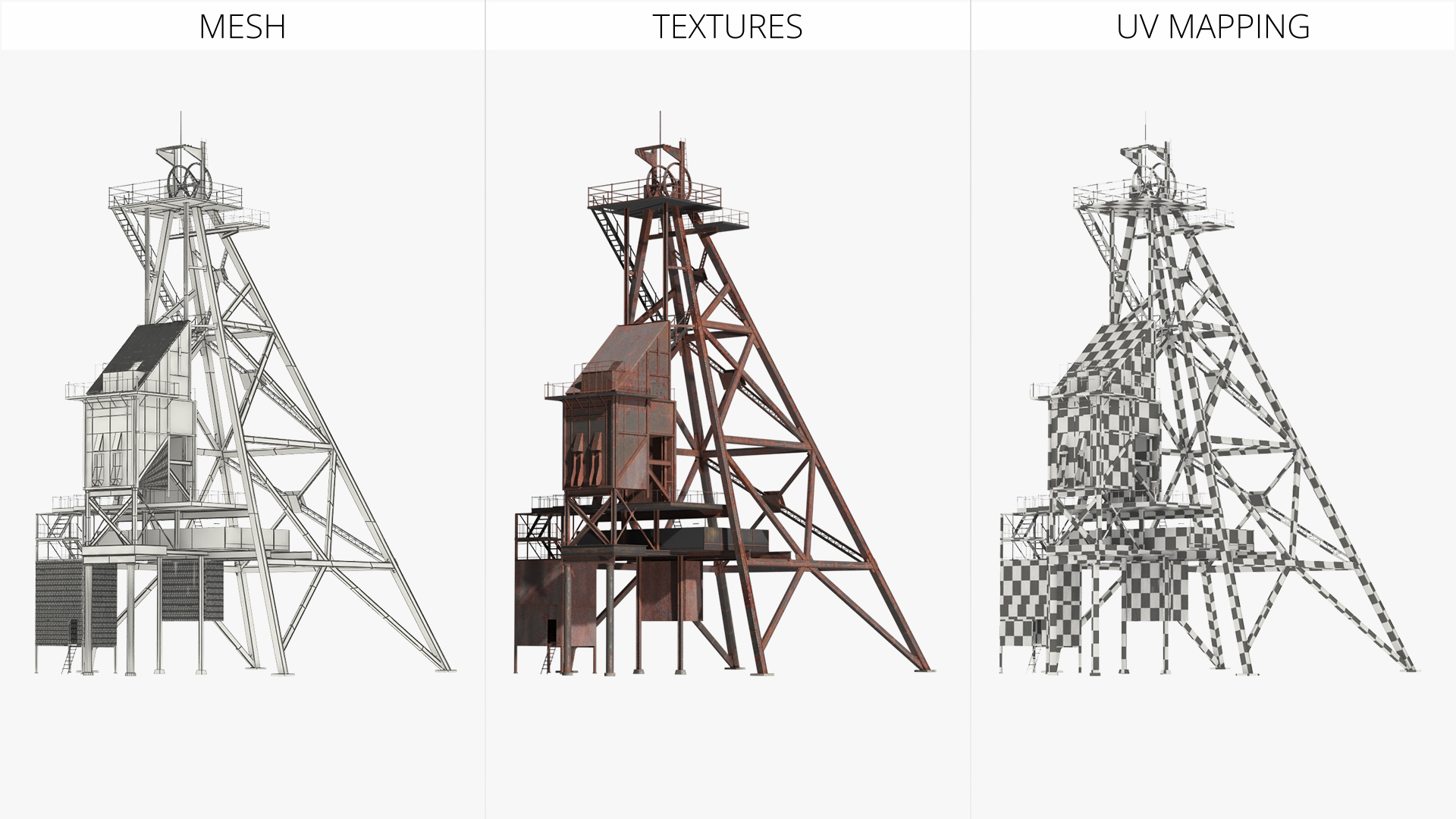 Rusty Mine Shaft Headframe Tower Simplified - view 8