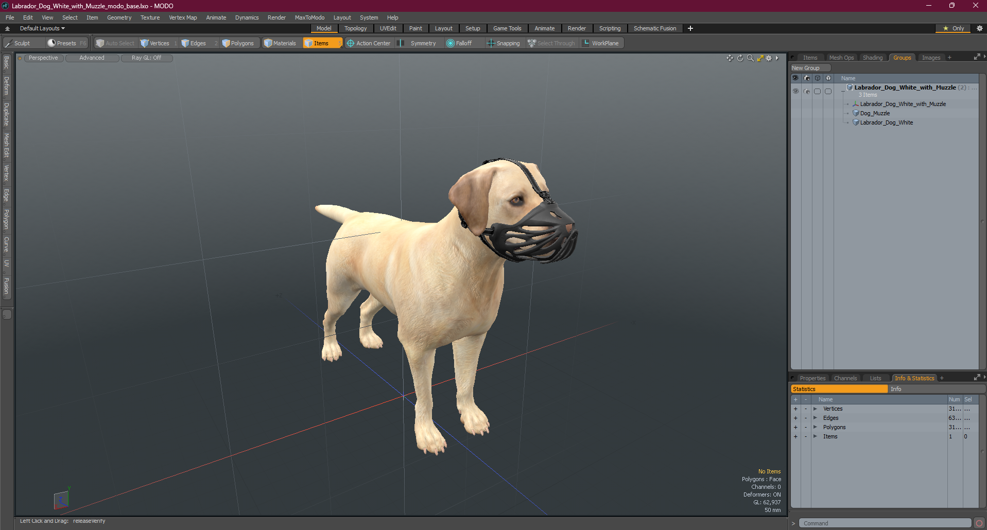 3D model Labrador Dog White with Muzzle