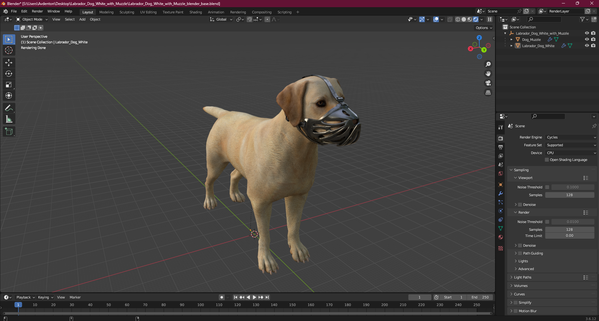 3D model Labrador Dog White with Muzzle