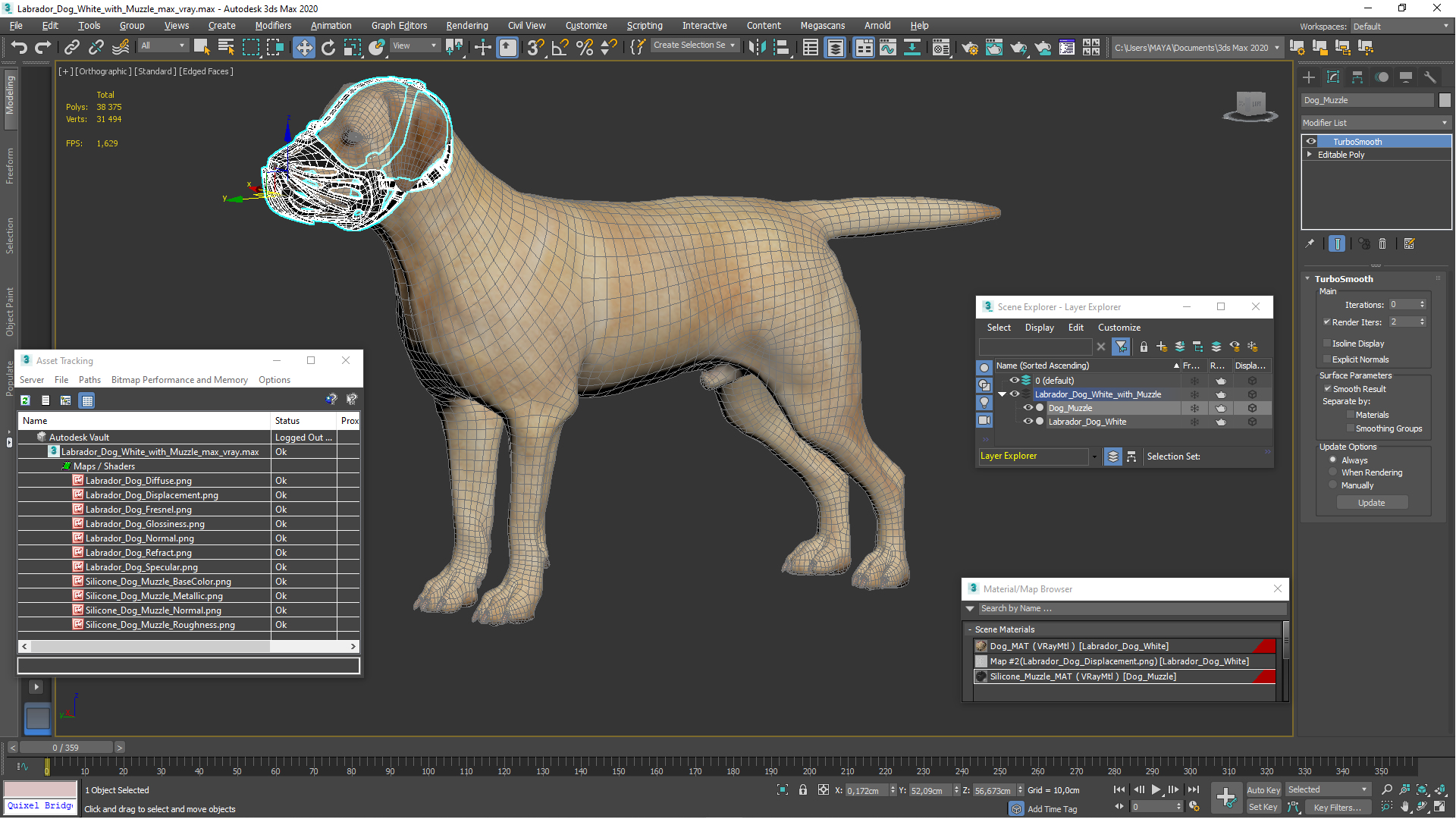 3D model Labrador Dog White with Muzzle