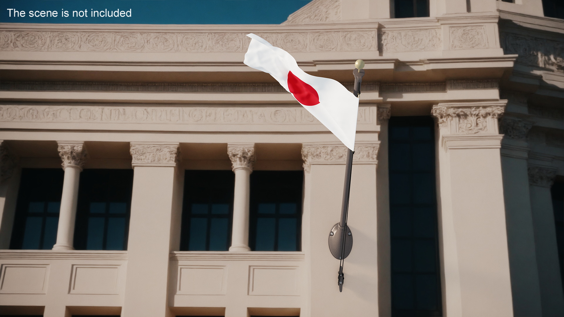3D Japan Flag on Wall Pole model