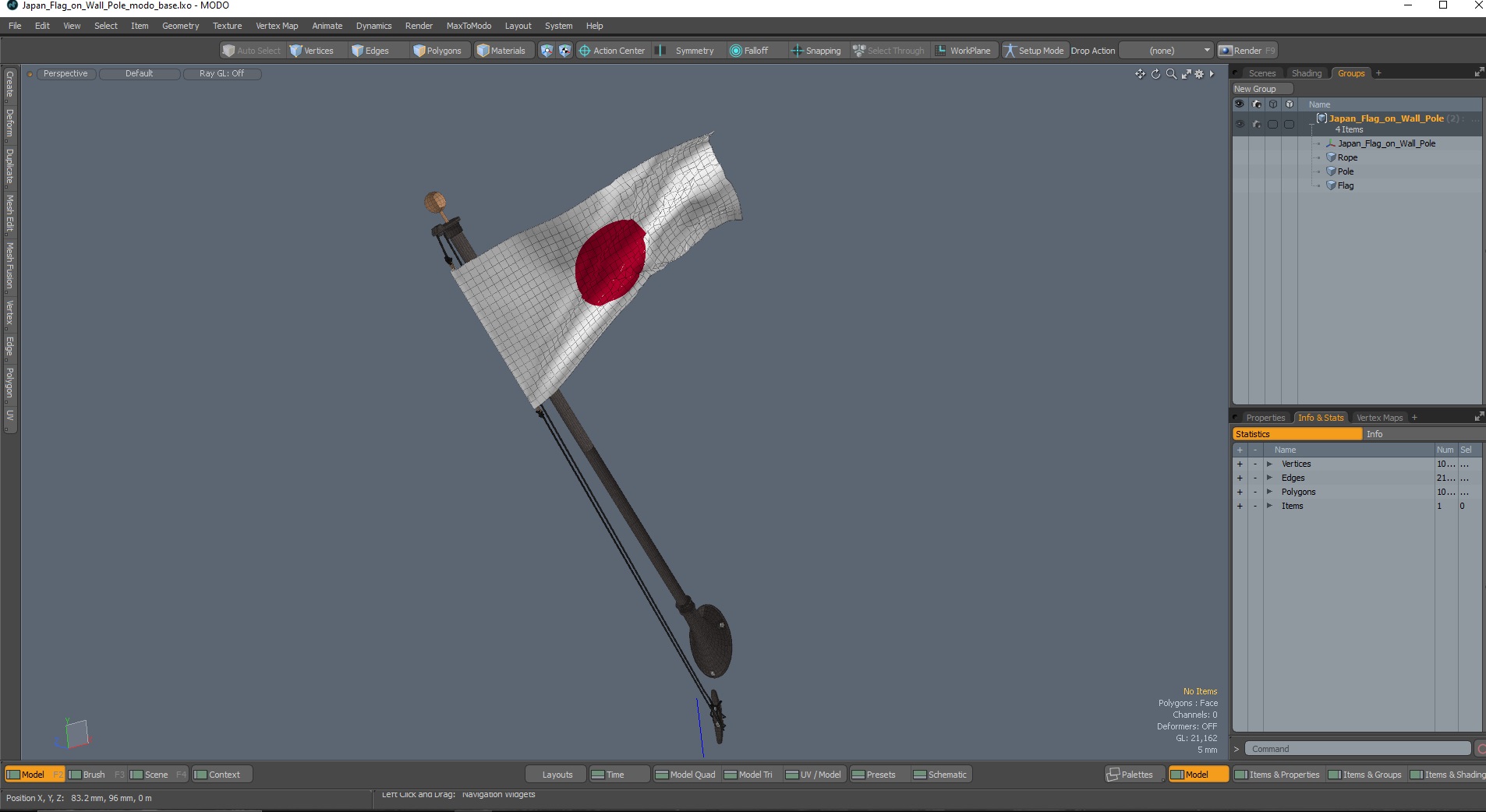 3D Japan Flag on Wall Pole model