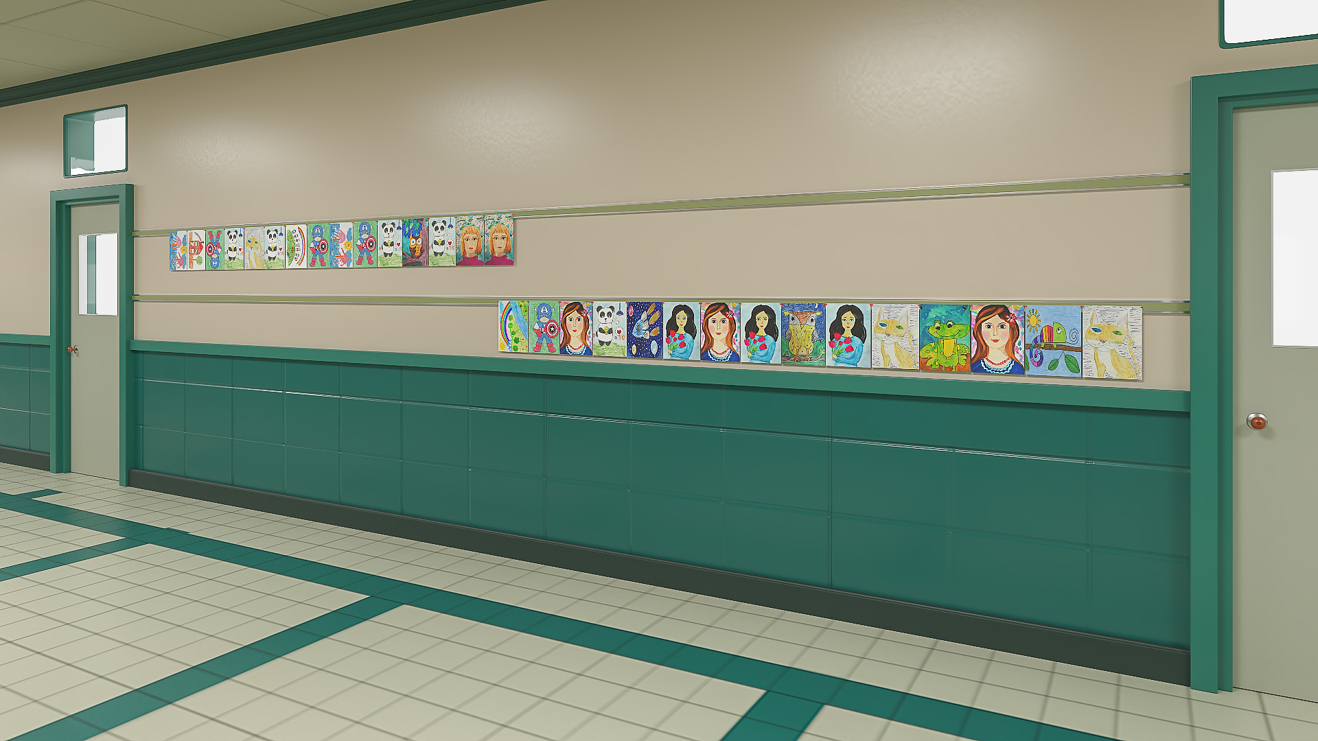 3D School Straight Hallway model