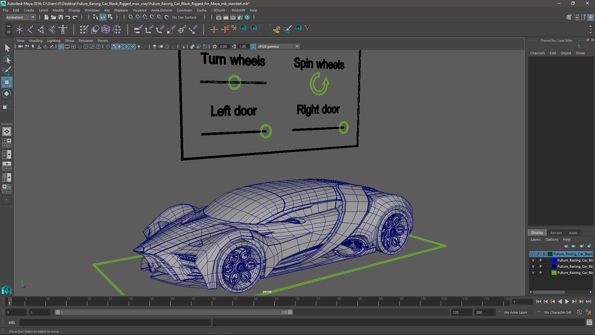Future Racing Car Black Rigged for Maya 3D model
