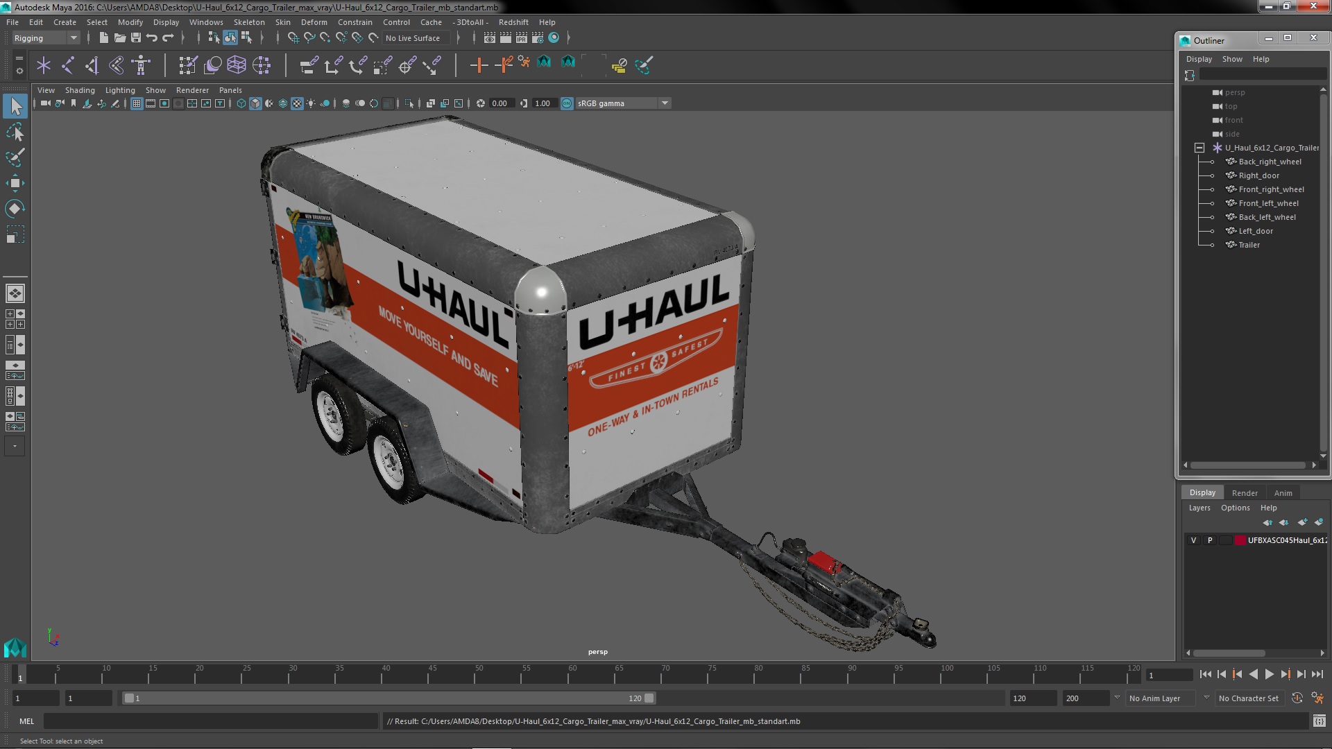 3D model U-Haul 6x12 Cargo Trailer