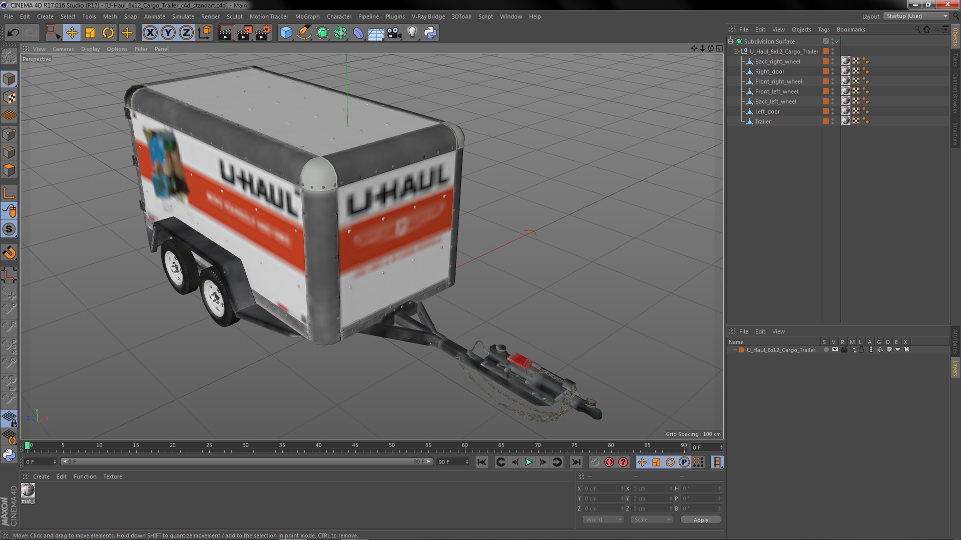 3D model U-Haul 6x12 Cargo Trailer