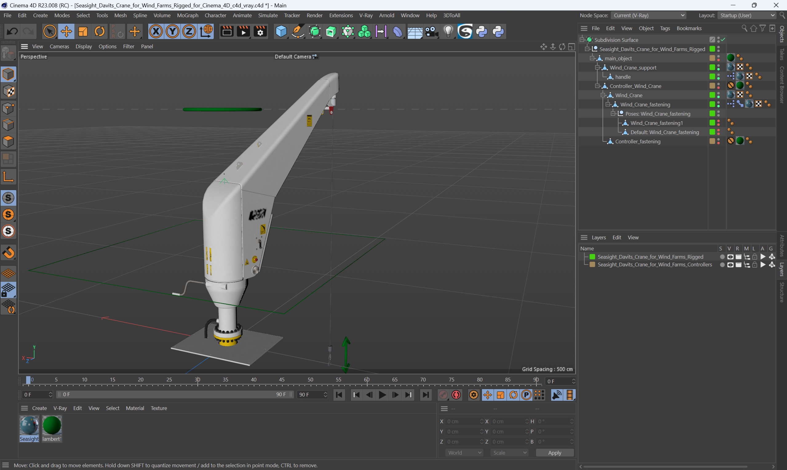 Seasight Davits Crane for Wind Farms Rigged for Cinema 4D 3D
