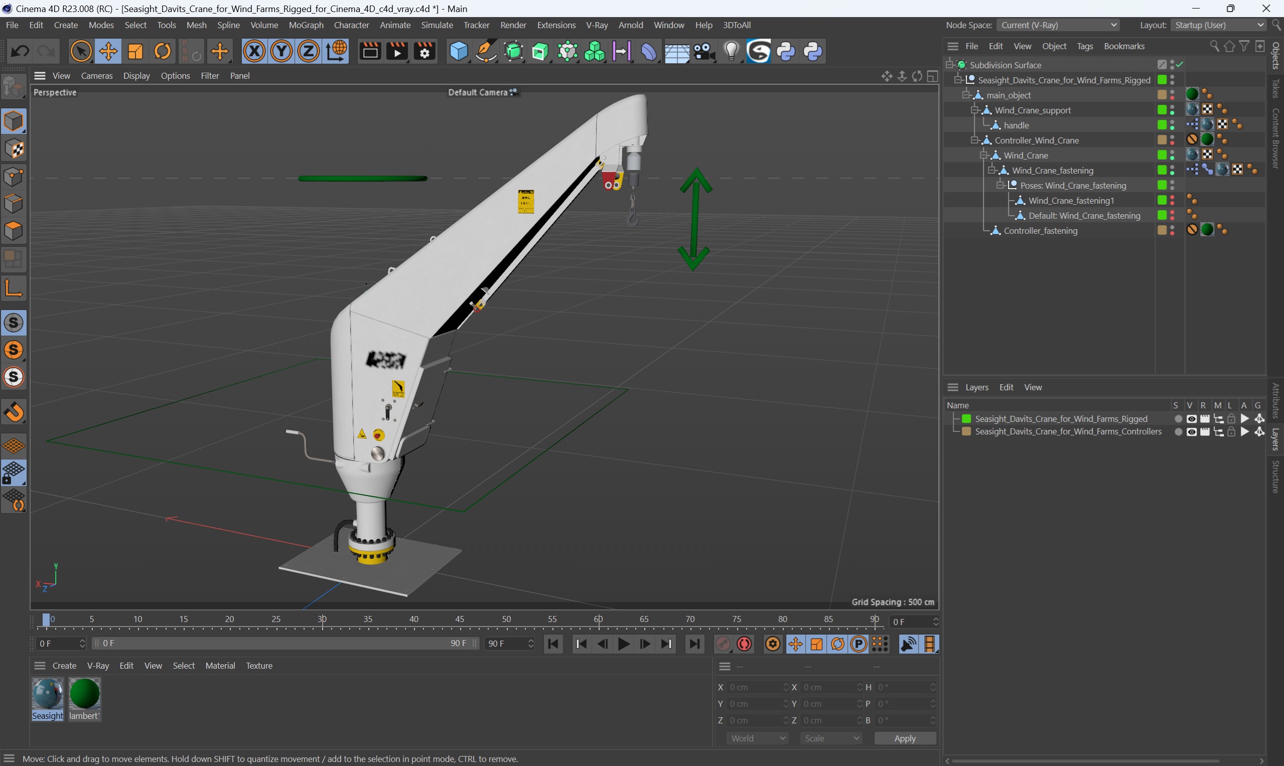 Seasight Davits Crane for Wind Farms Rigged for Cinema 4D 3D