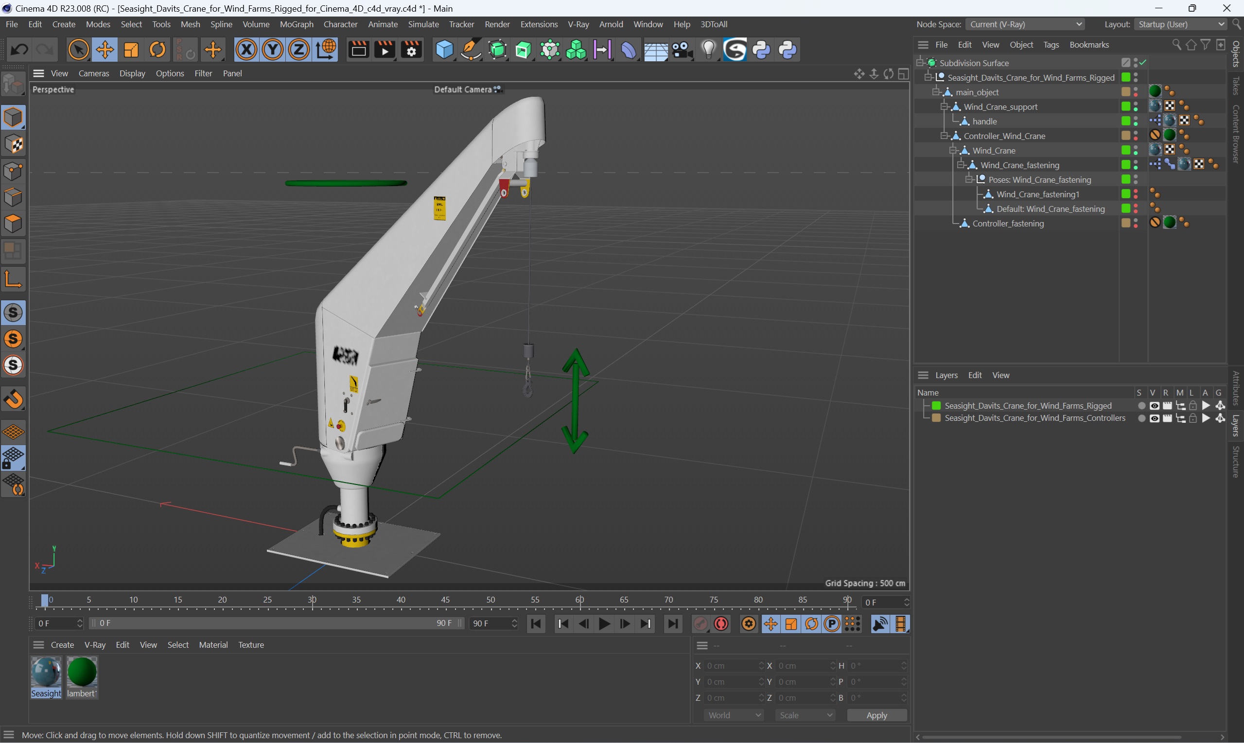 Seasight Davits Crane for Wind Farms Rigged for Cinema 4D 3D