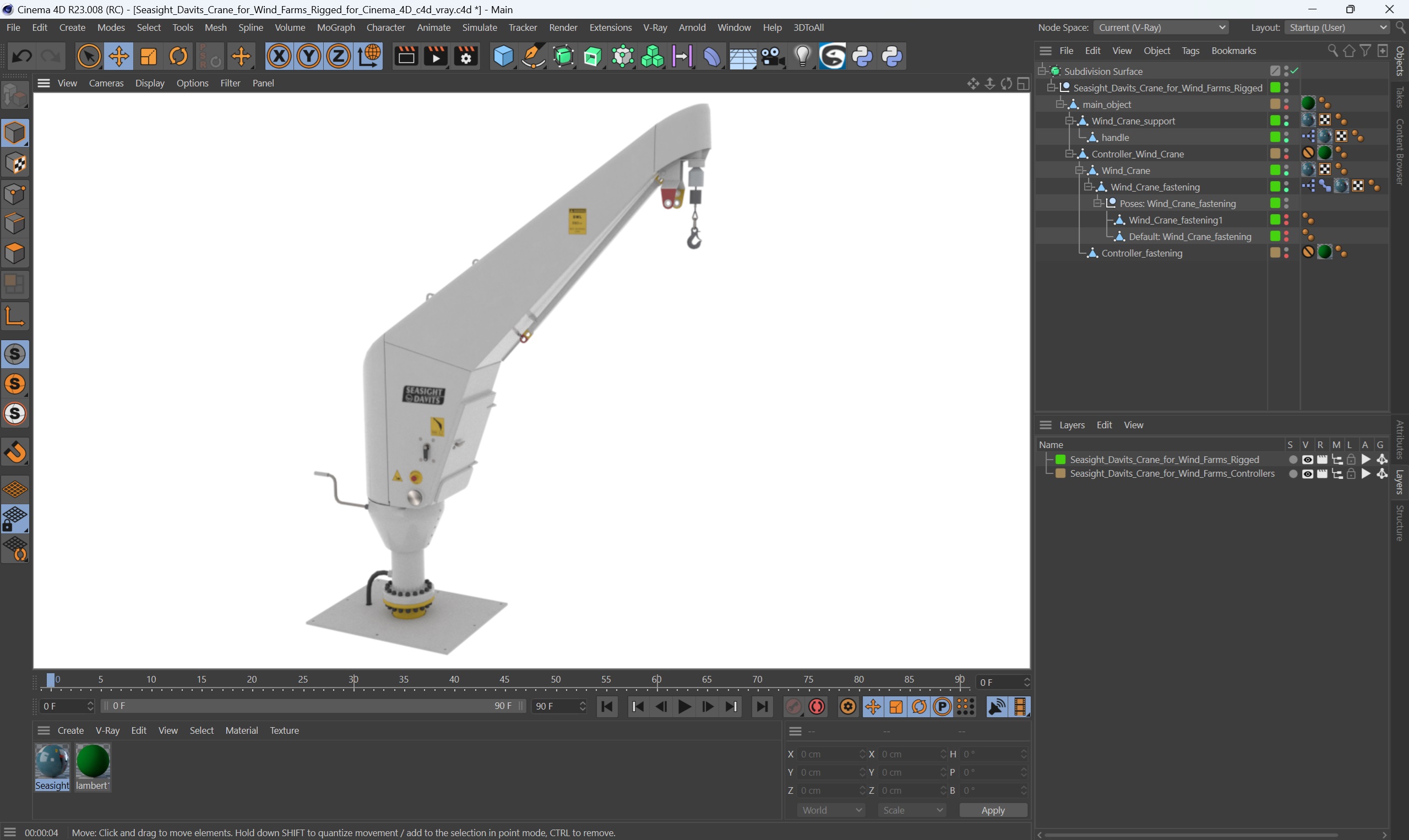 Seasight Davits Crane for Wind Farms Rigged for Cinema 4D 3D