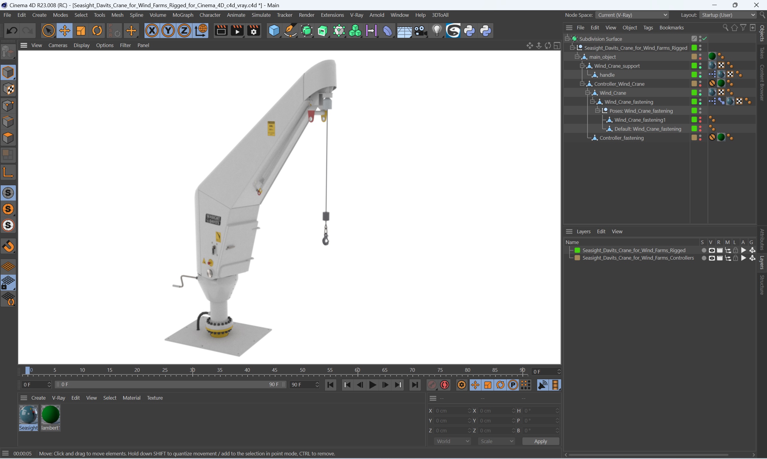 Seasight Davits Crane for Wind Farms Rigged for Cinema 4D 3D