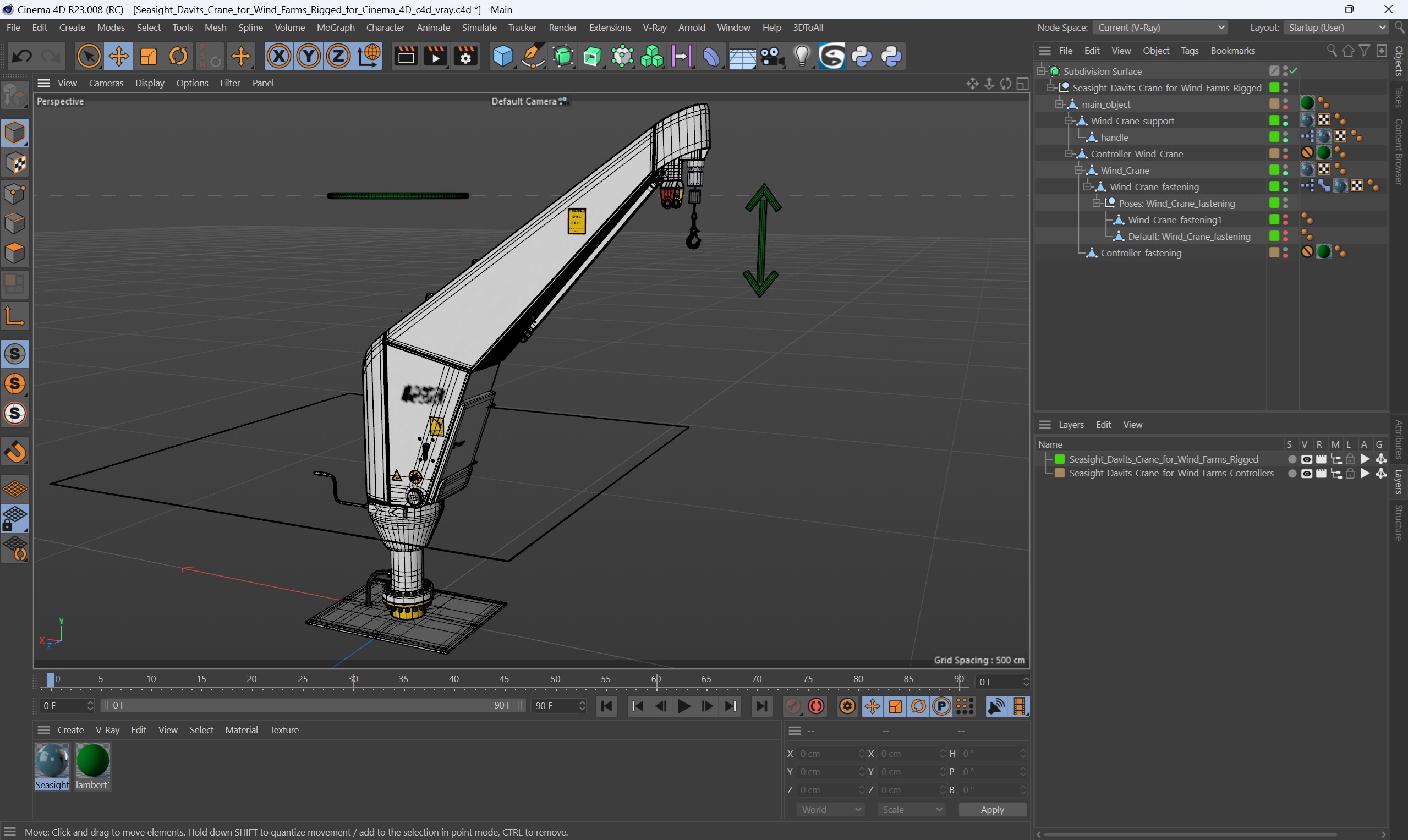 Seasight Davits Crane for Wind Farms Rigged for Cinema 4D 3D