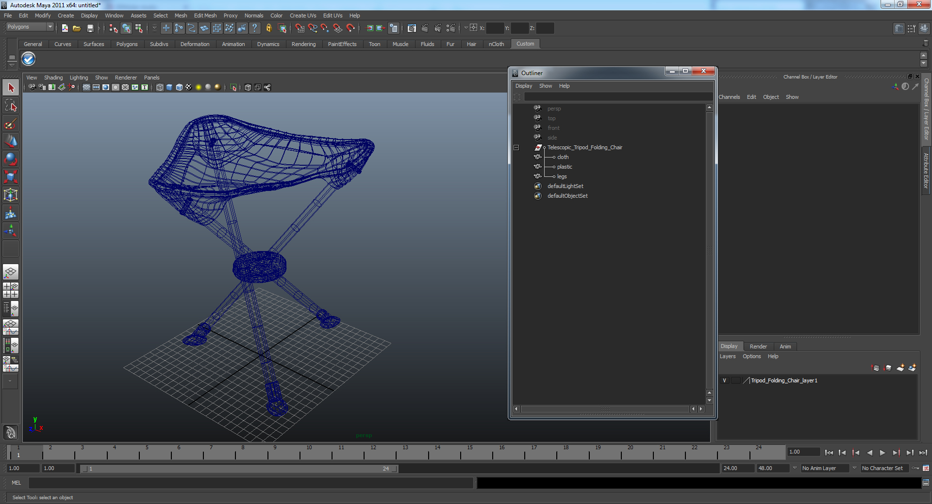 3D model Tripod Folding Chair Blue