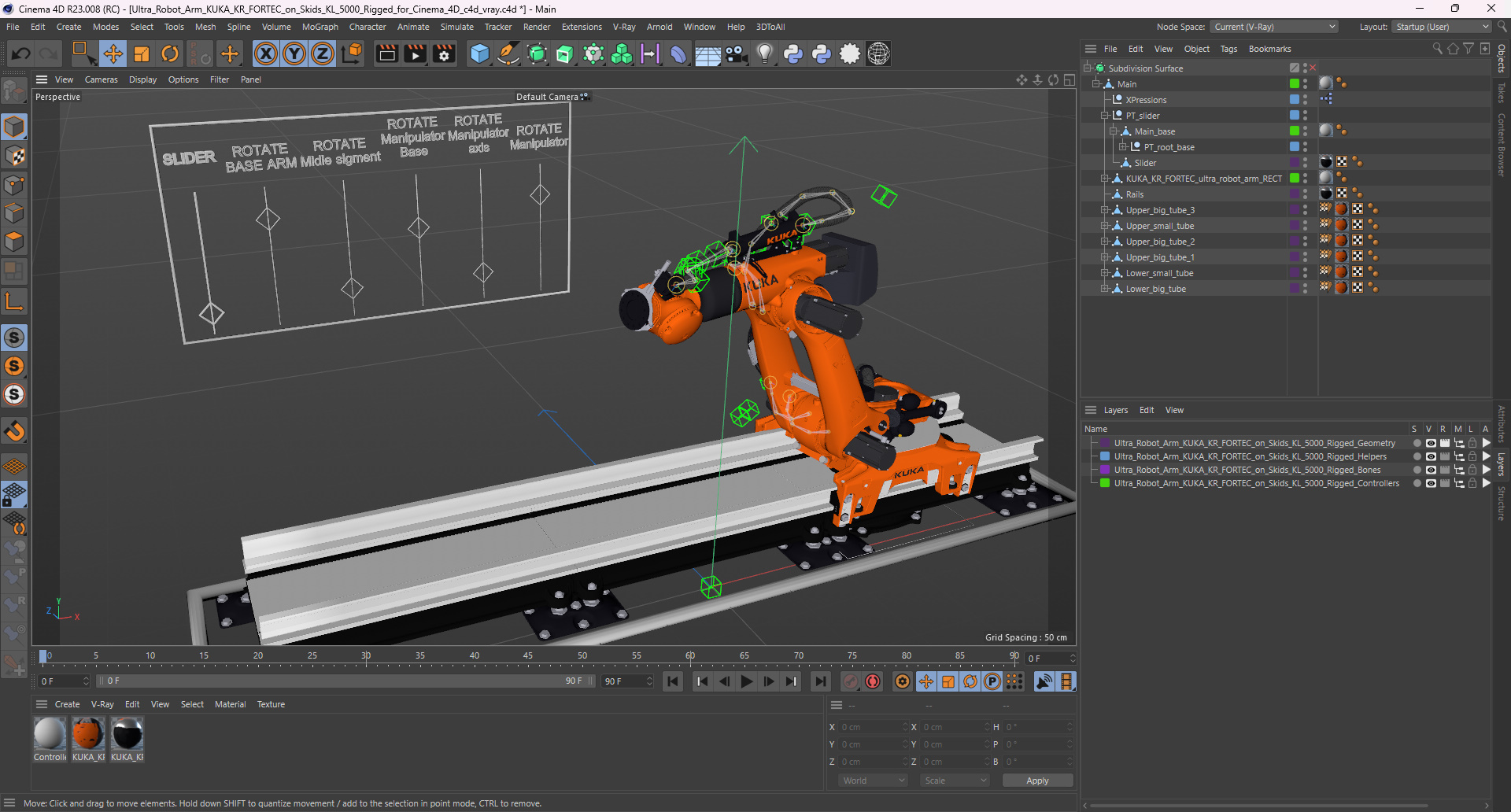 3D Ultra Robot Arm KUKA KR FORTEC On Skids KL 5000 Rigged for Cinema 4D model