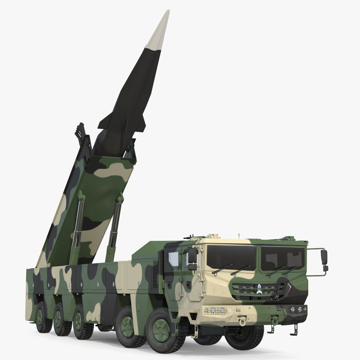 3D Ballistic Missile on Road Mobile Vehicle Rigged for Cinema 4D