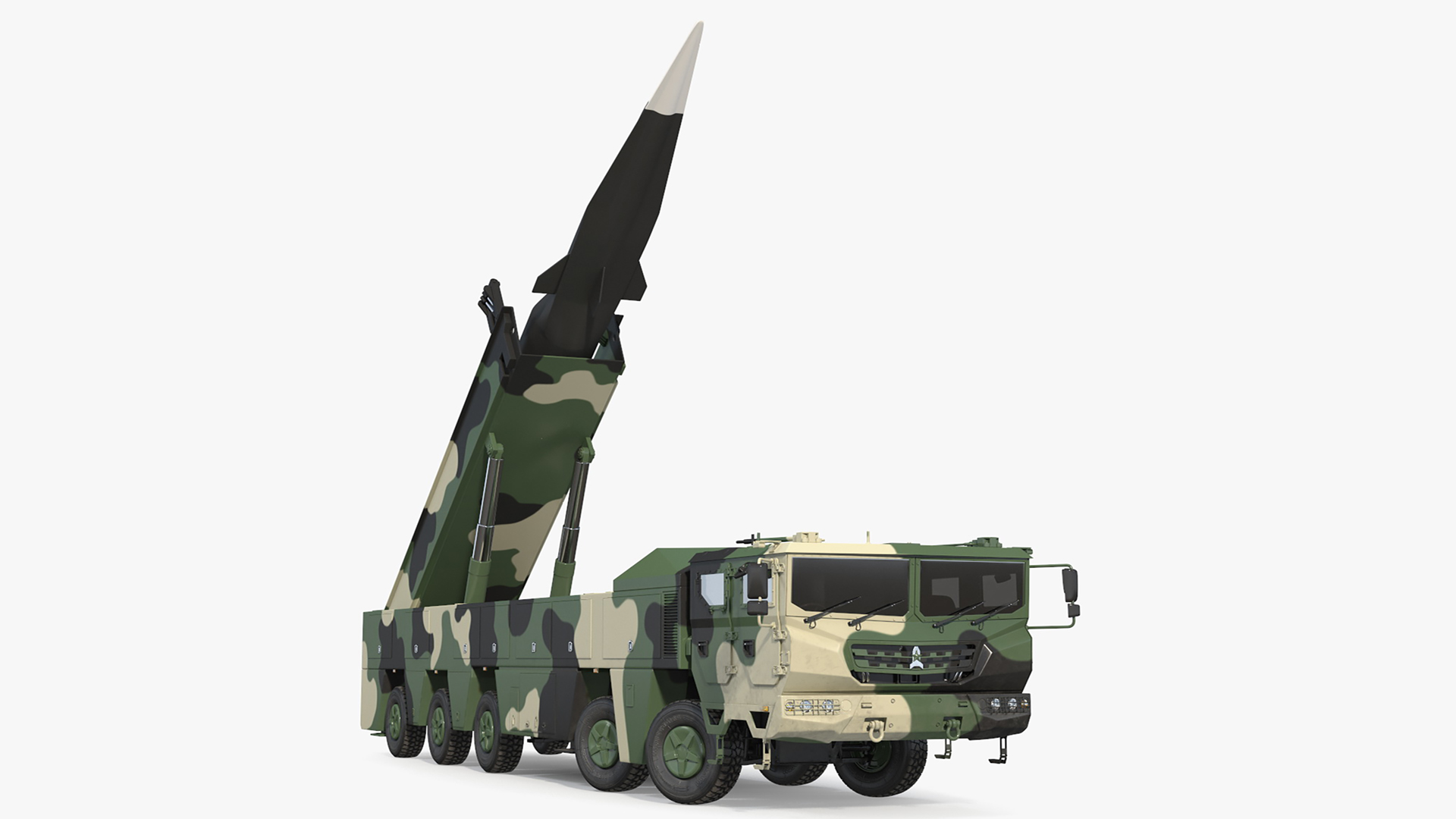 3D Ballistic Missile on Road Mobile Vehicle Rigged for Cinema 4D