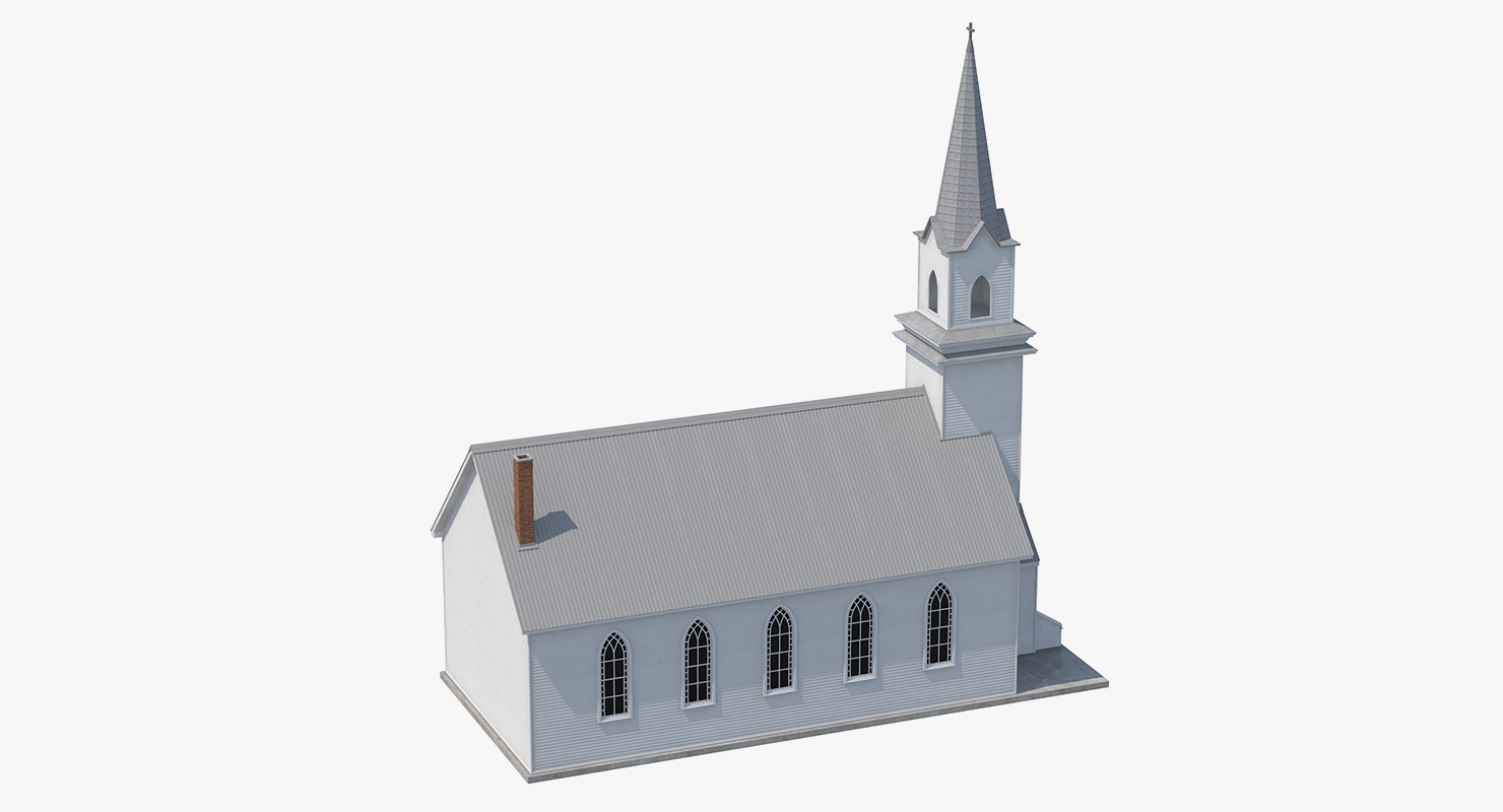 3D model Small White Wooden Church