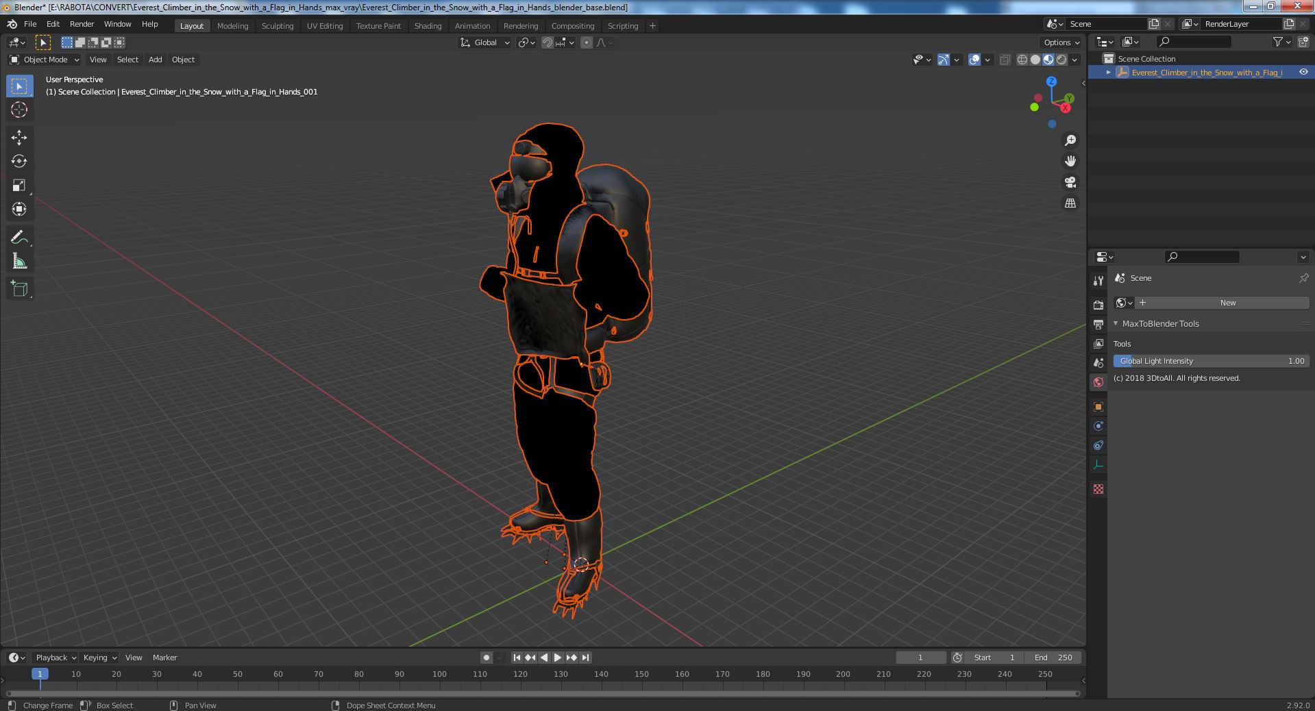 3D Everest Climber in the Snow with a Flag in Hands model