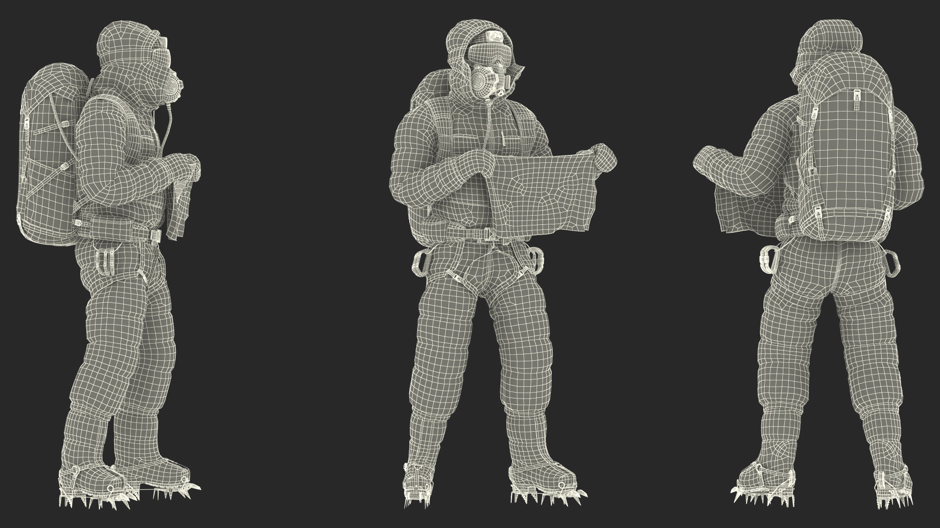 3D Everest Climber in the Snow with a Flag in Hands model