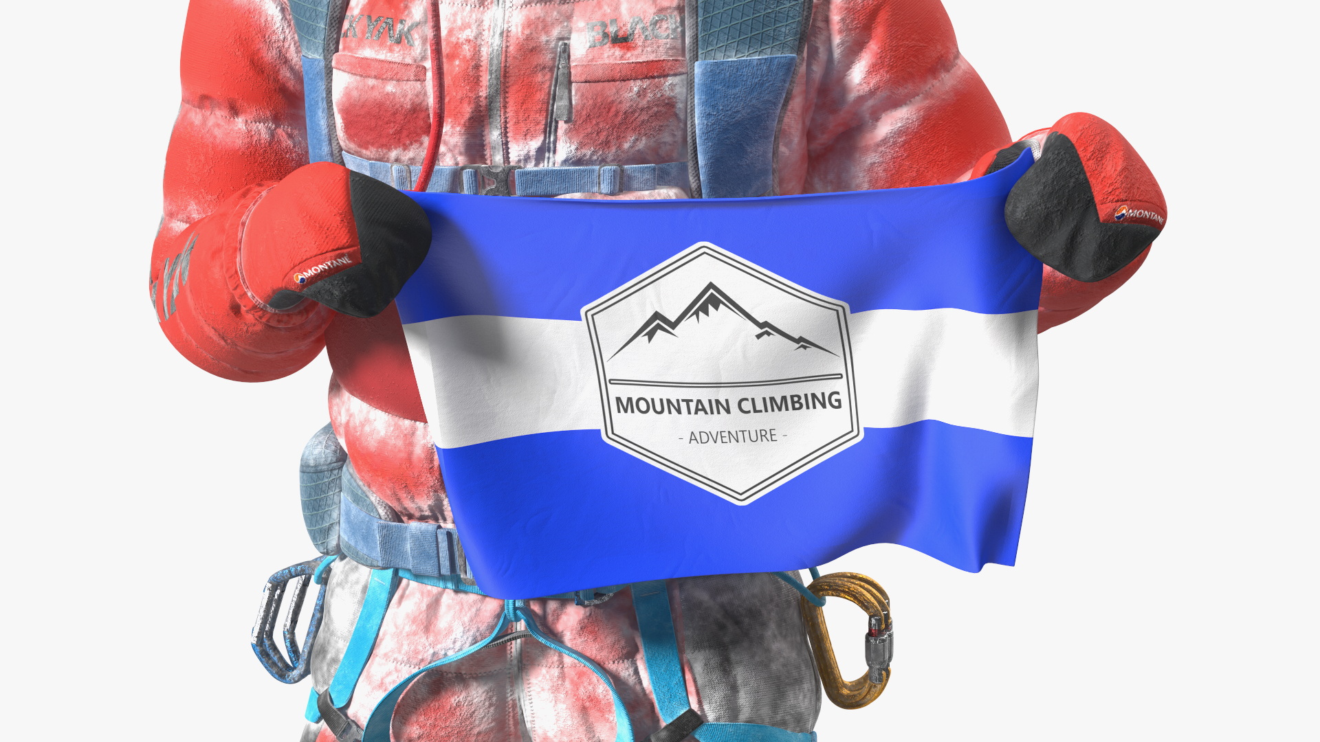 3D Everest Climber in the Snow with a Flag in Hands model