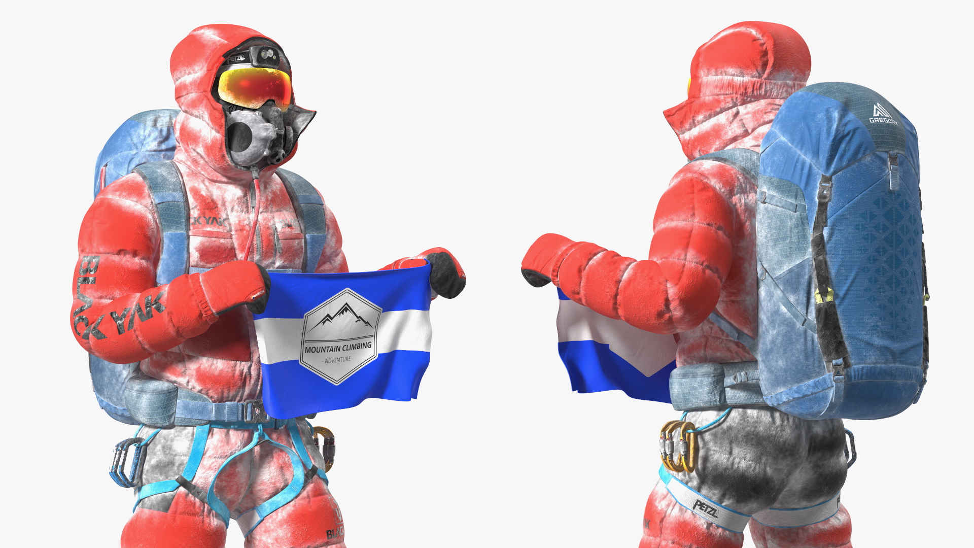 3D Everest Climber in the Snow with a Flag in Hands model