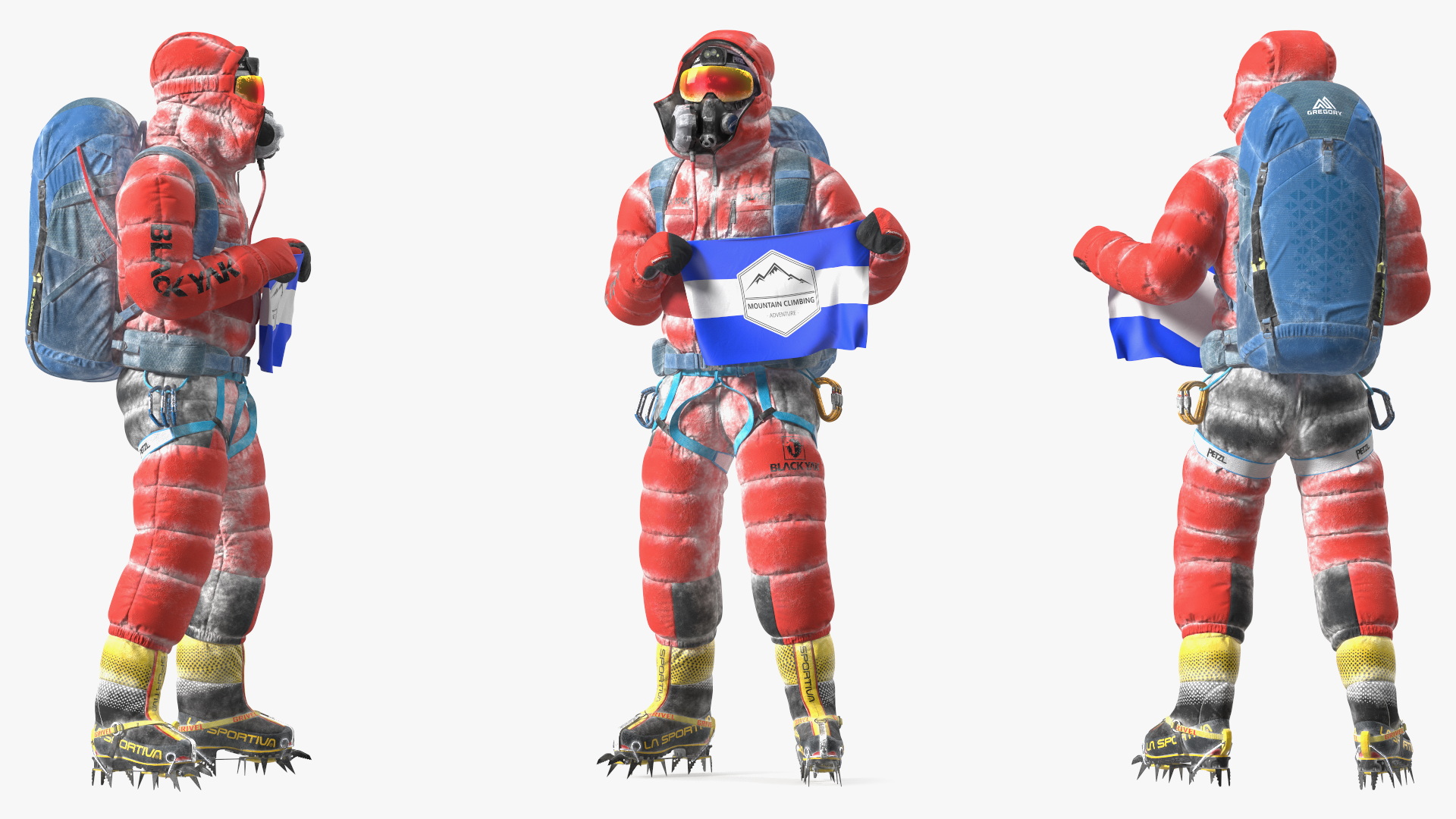 3D Everest Climber in the Snow with a Flag in Hands model