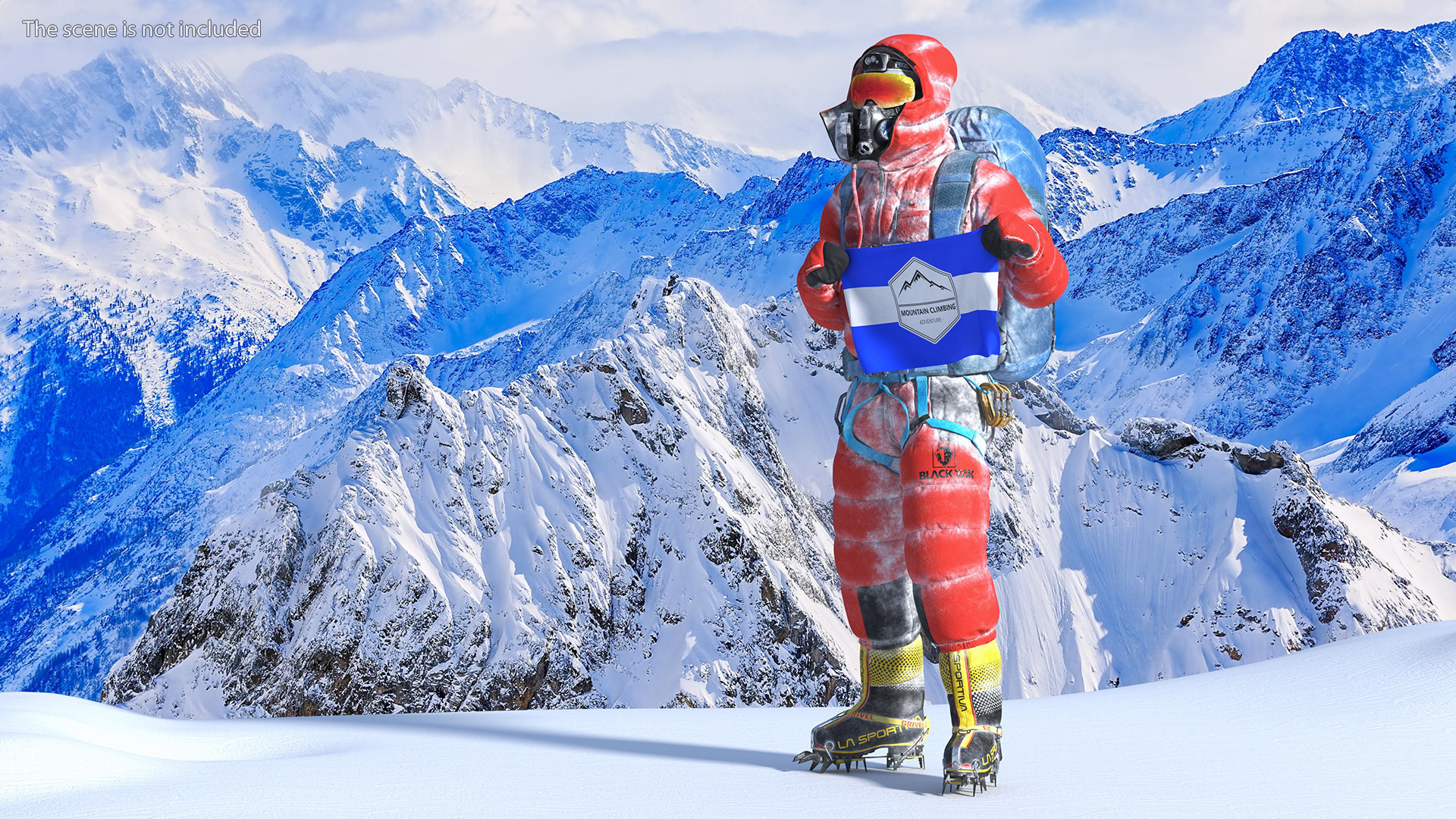 3D Everest Climber in the Snow with a Flag in Hands model