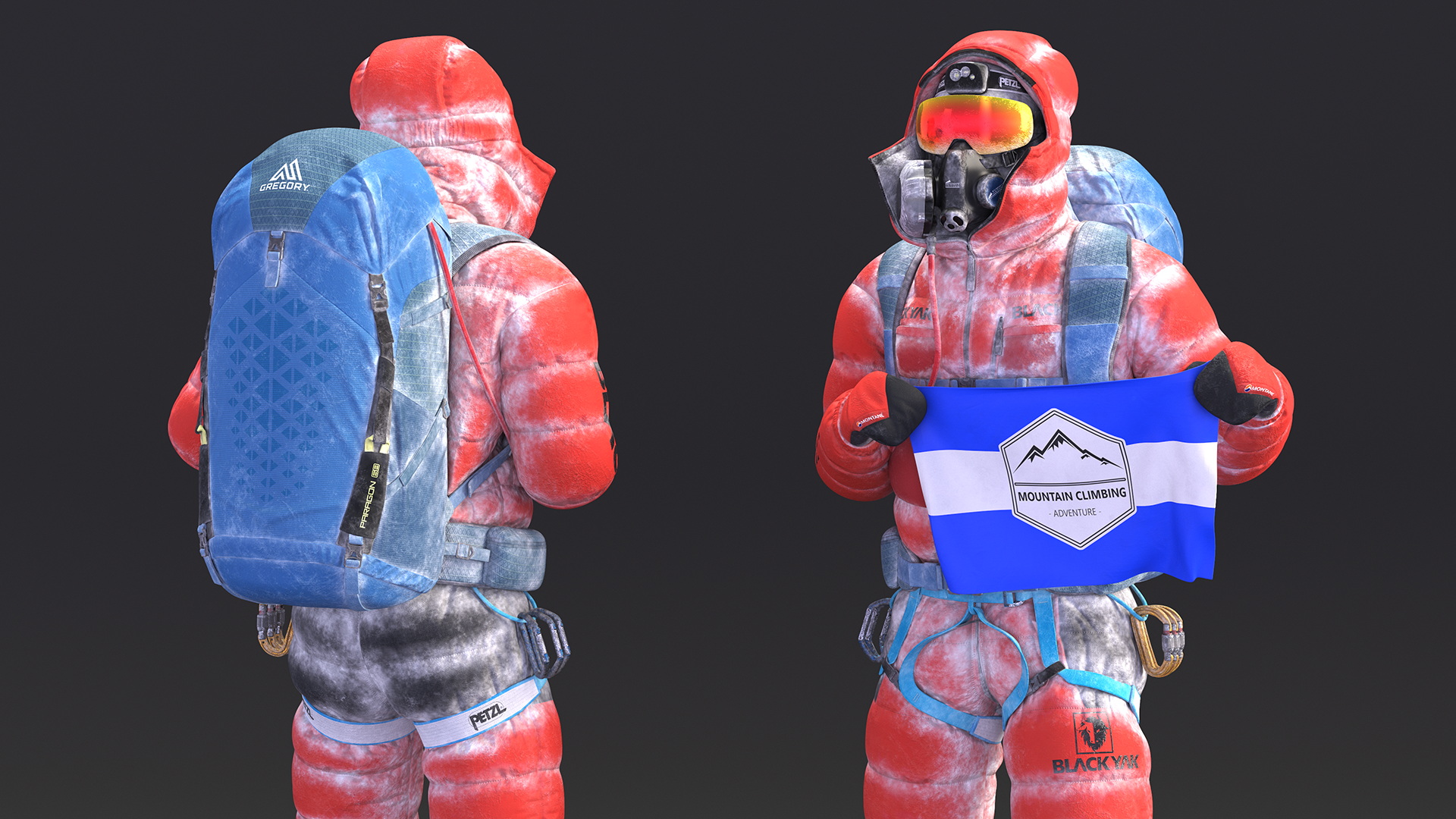 3D Everest Climber in the Snow with a Flag in Hands model
