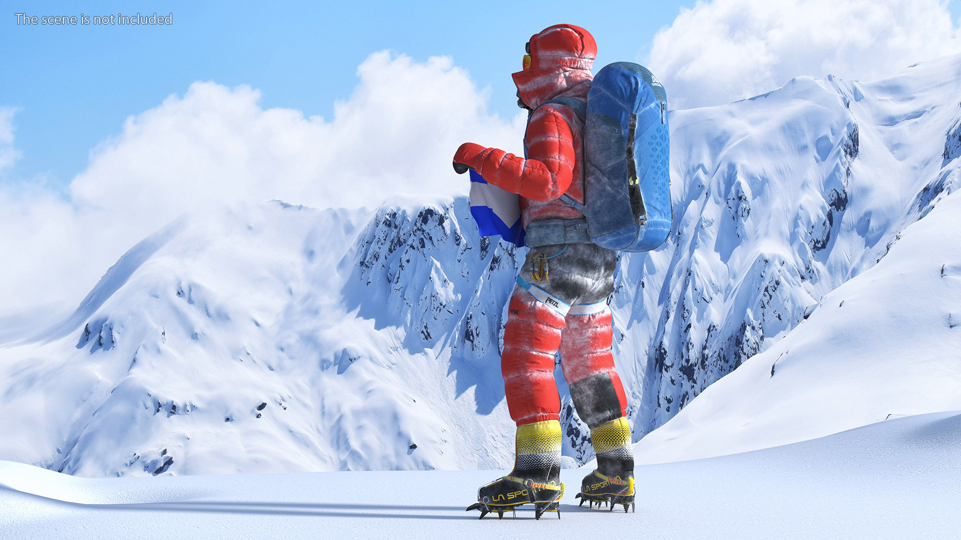 3D Everest Climber in the Snow with a Flag in Hands model