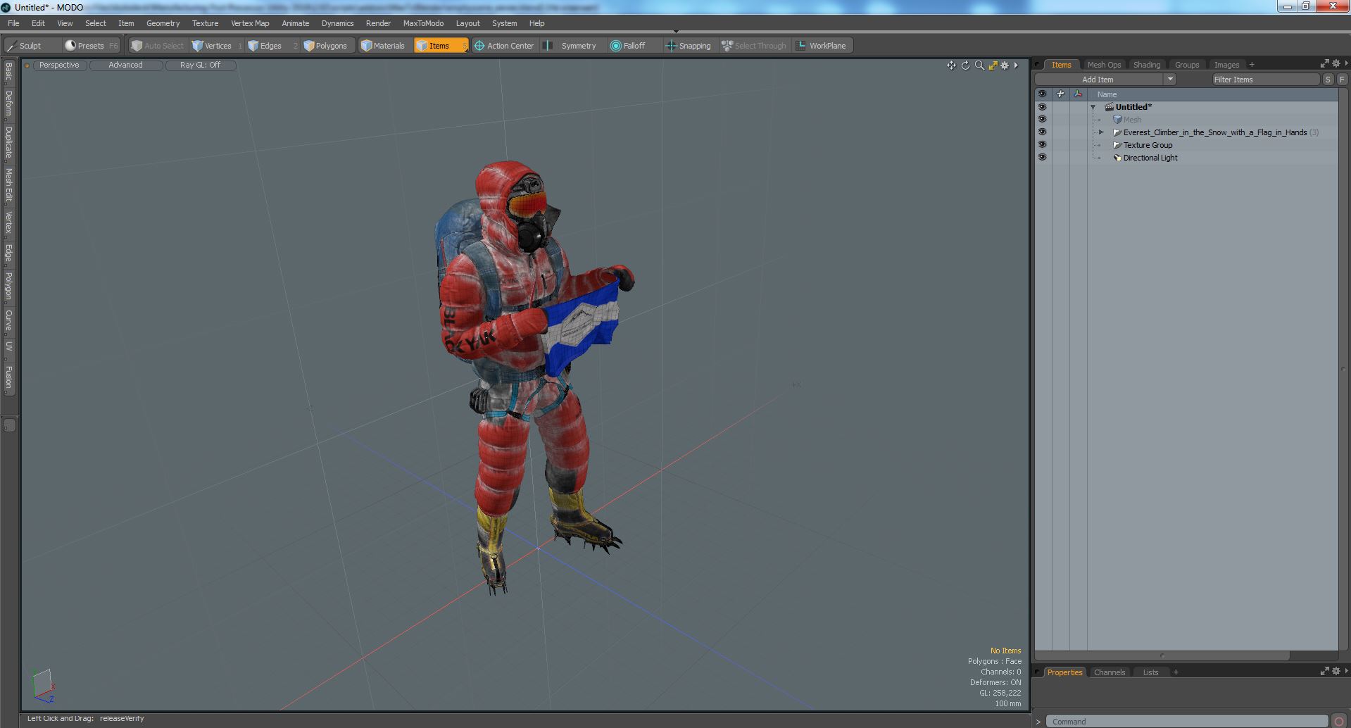 3D Everest Climber in the Snow with a Flag in Hands model