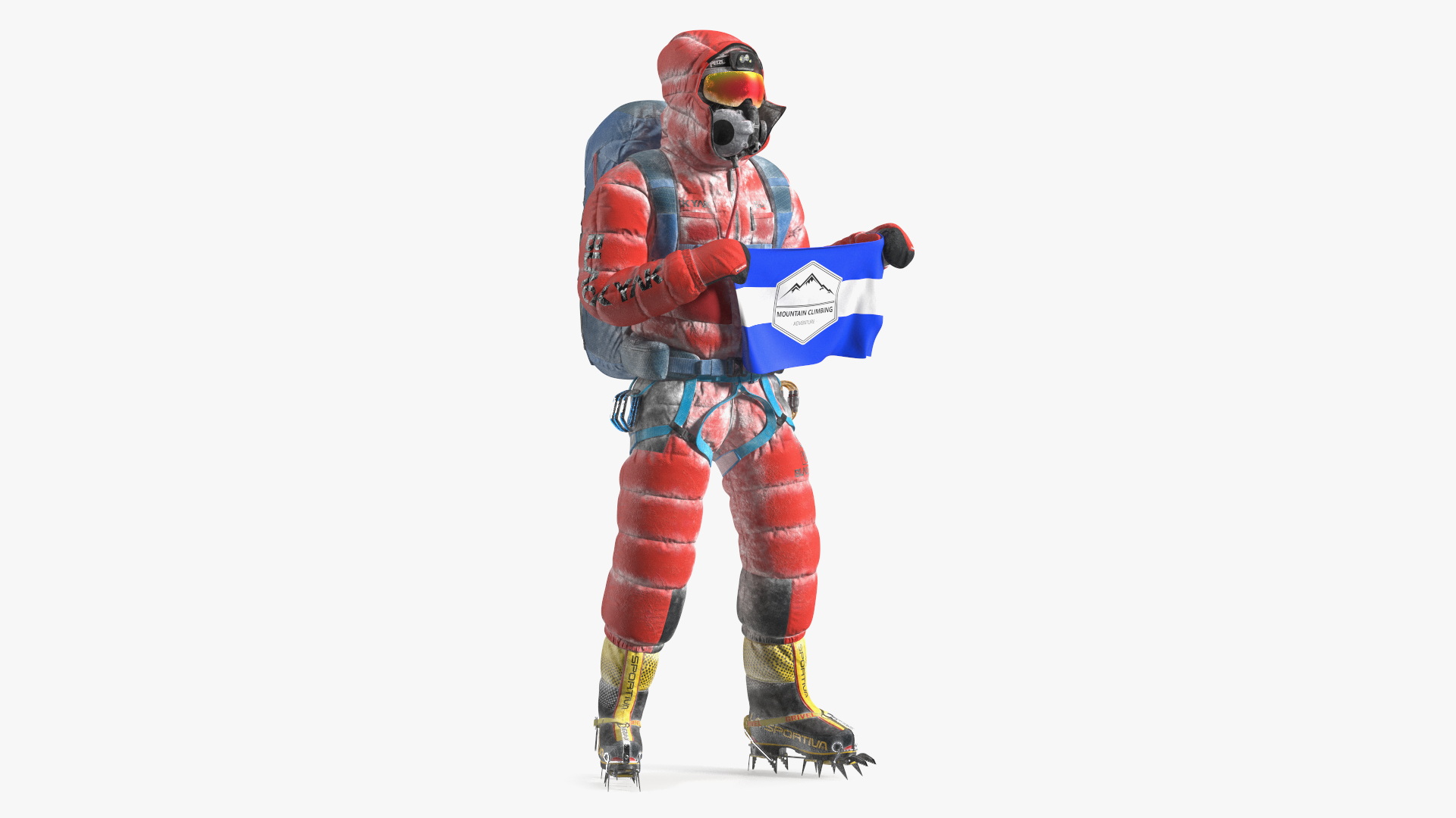 3D Everest Climber in the Snow with a Flag in Hands model