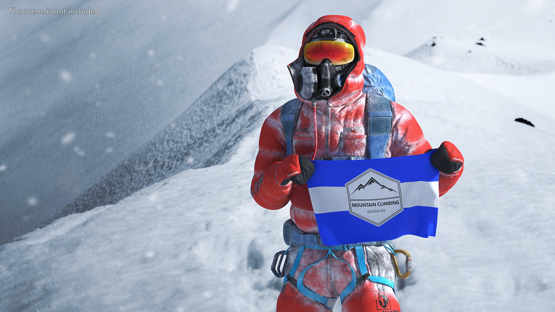 3D Everest Climber in the Snow with a Flag in Hands model