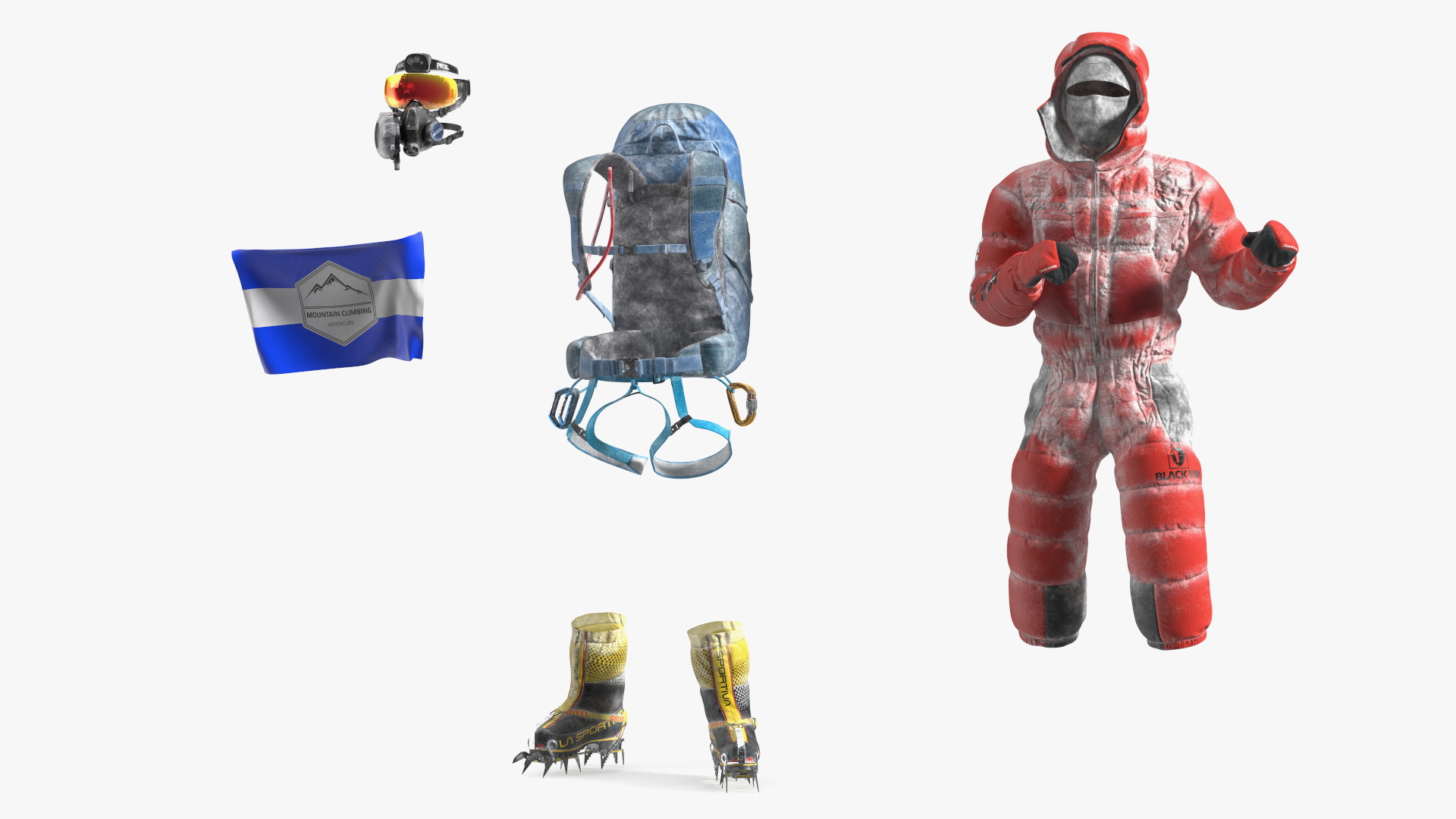 3D Everest Climber in the Snow with a Flag in Hands model