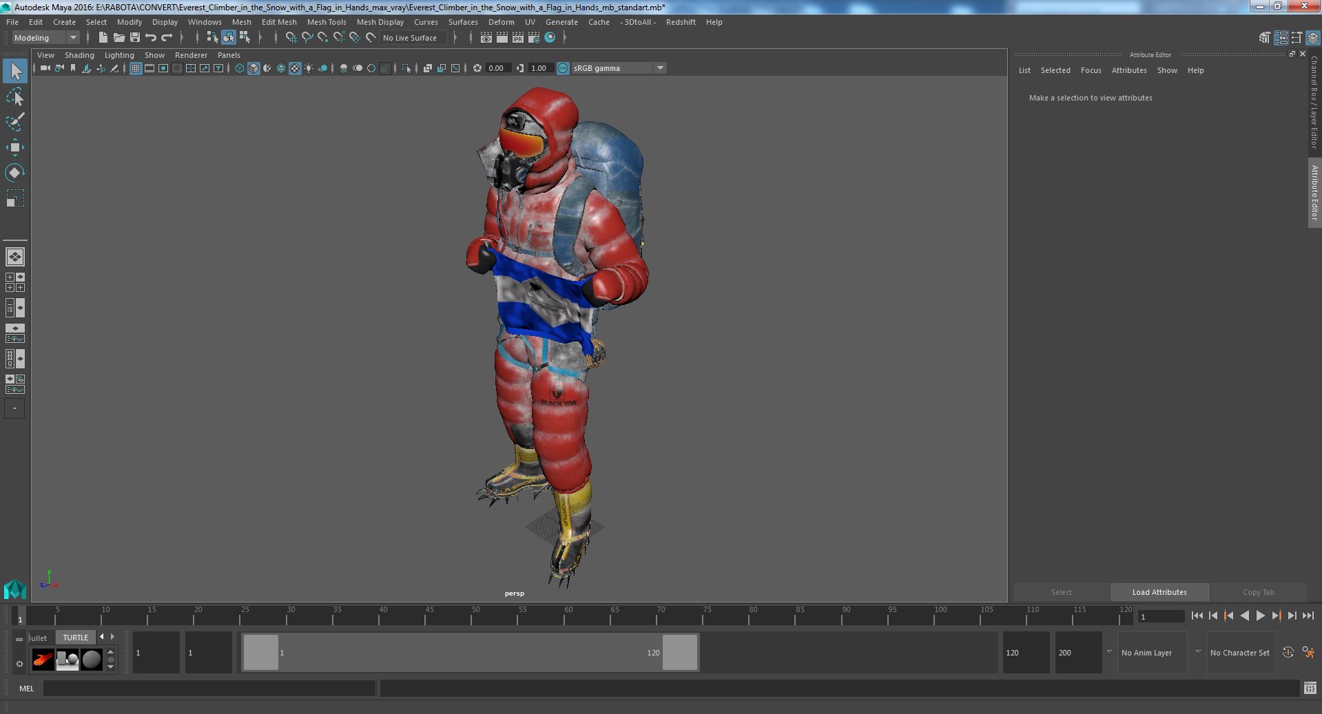 3D Everest Climber in the Snow with a Flag in Hands model