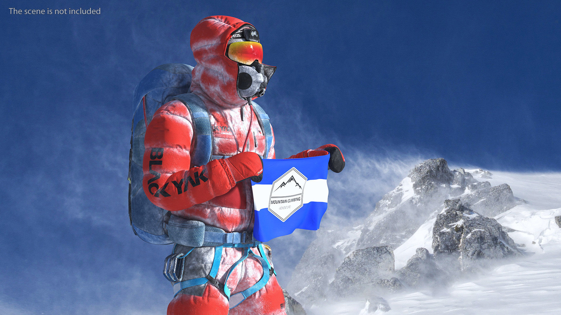 3D Everest Climber in the Snow with a Flag in Hands model