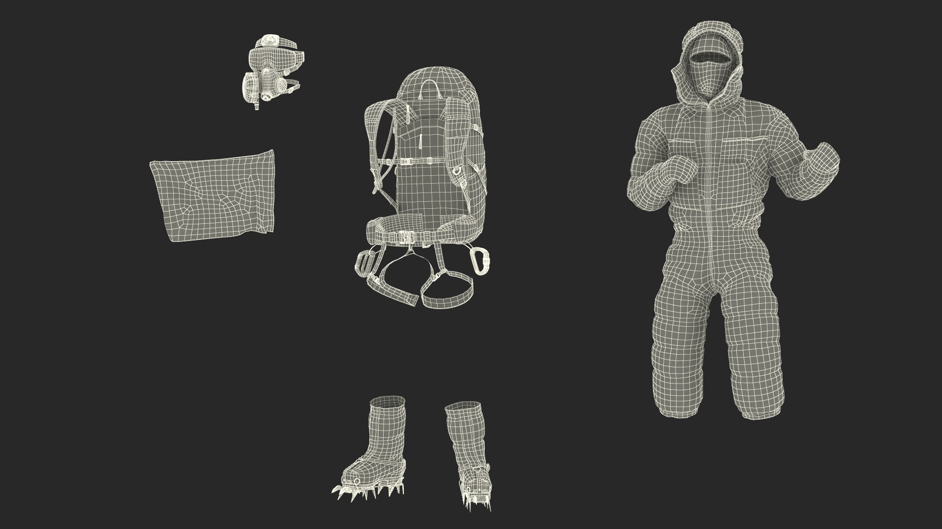 3D Everest Climber in the Snow with a Flag in Hands model