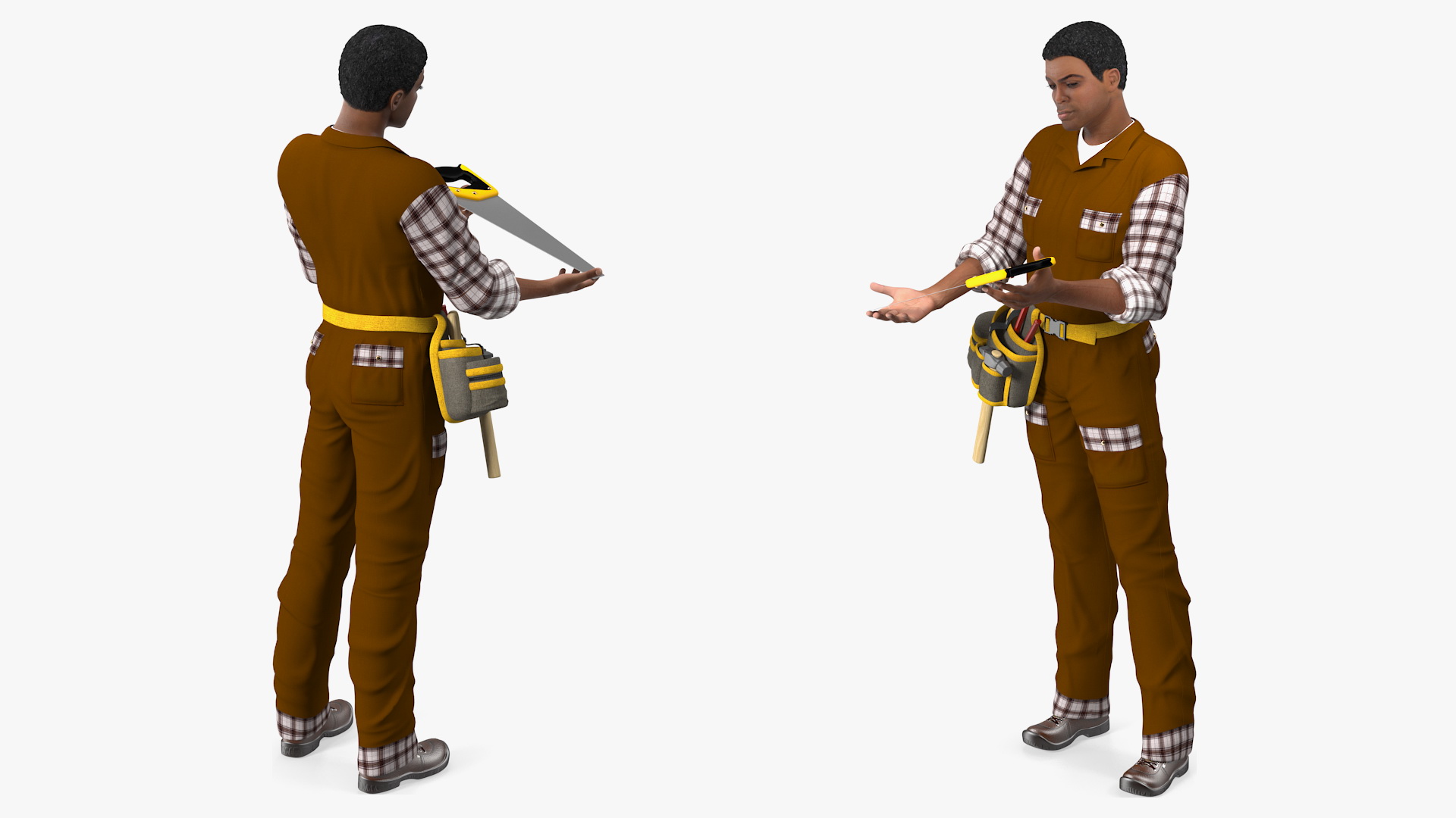3D Afro American Woodworker Standing Pose model