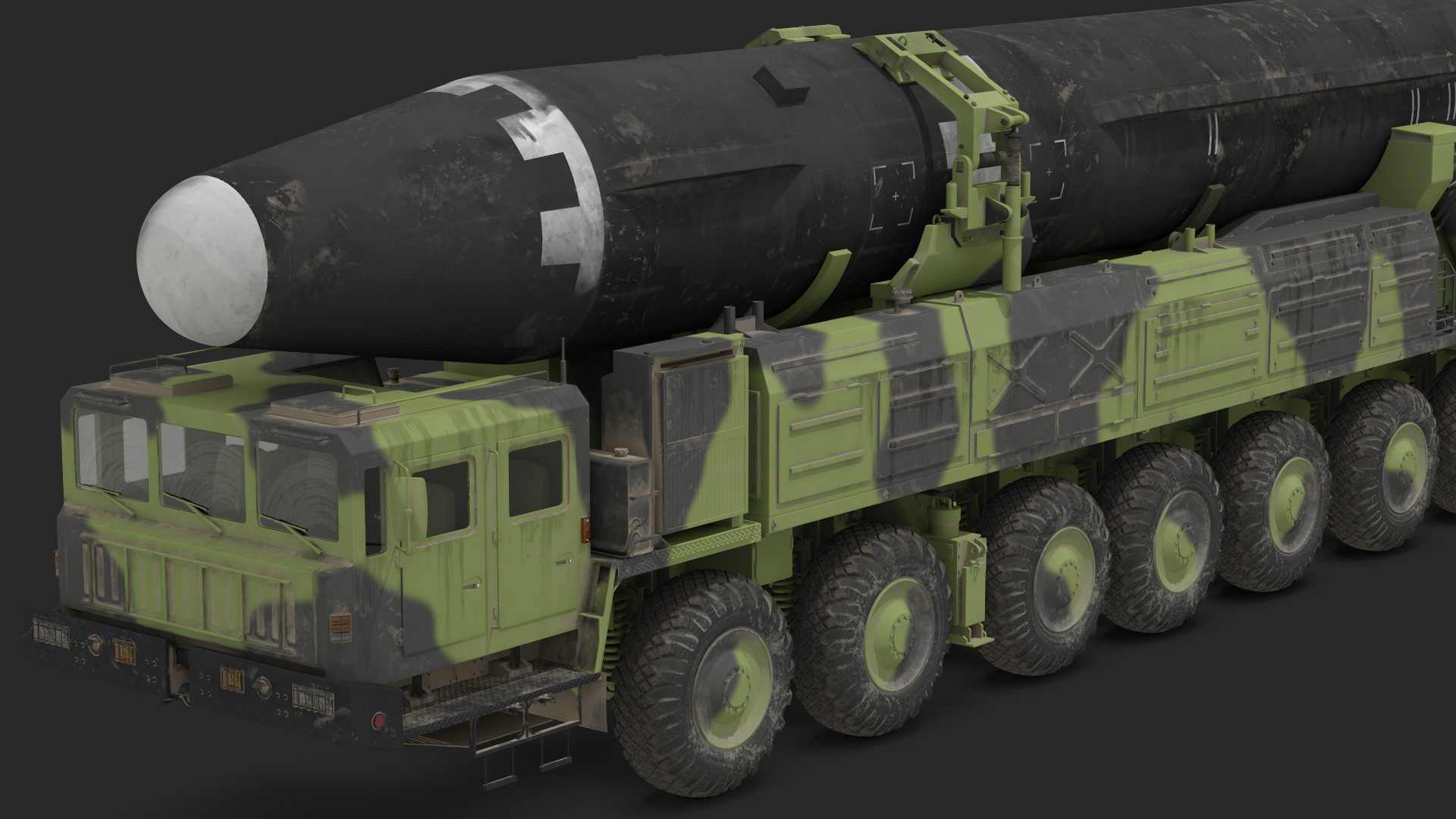 Hwasong-15 Transporter Erector Vehicle with Intercontinental Ballistic Missile Dirty 3D model