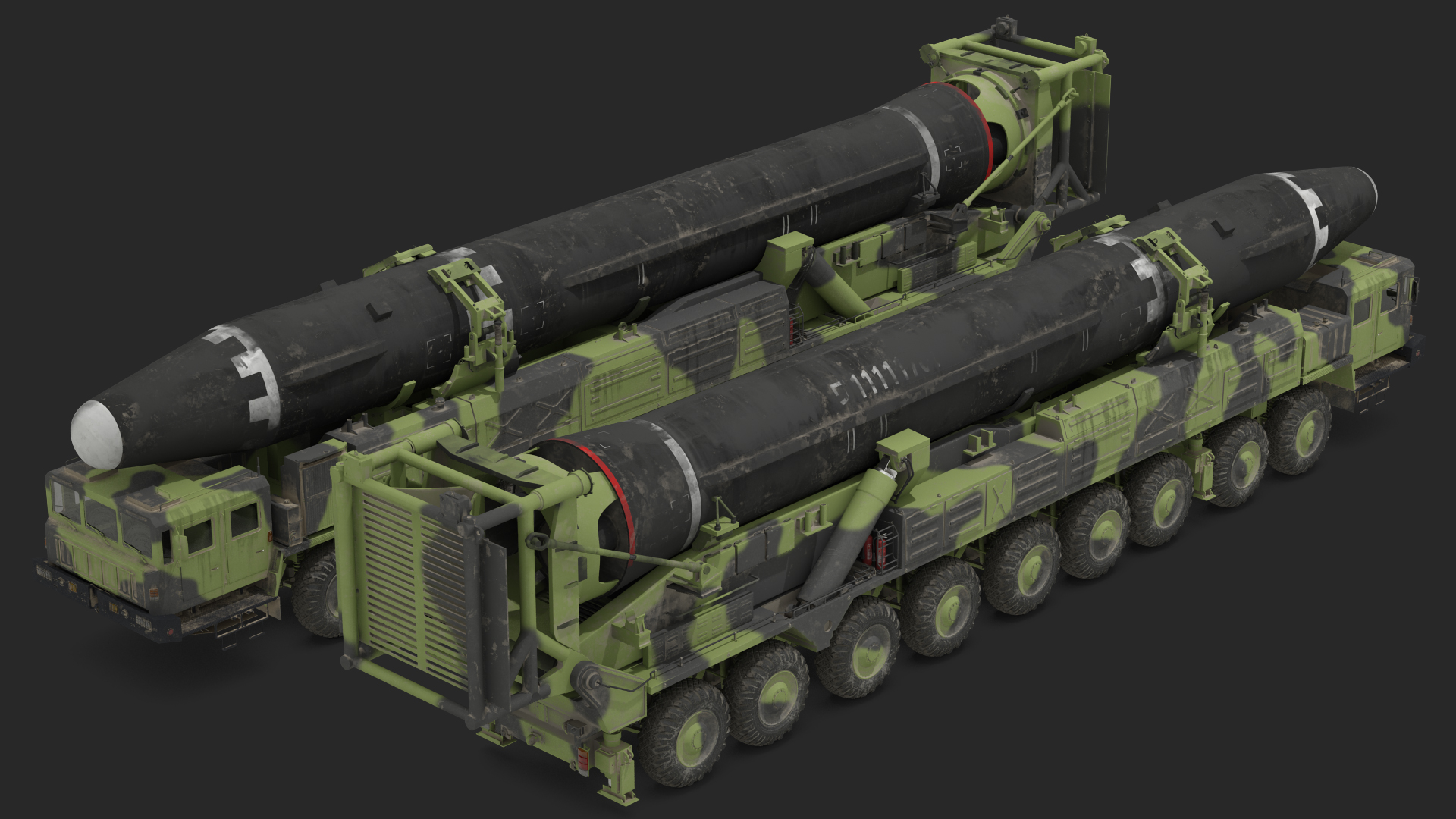 Hwasong-15 Transporter Erector Vehicle with Intercontinental Ballistic Missile Dirty 3D model