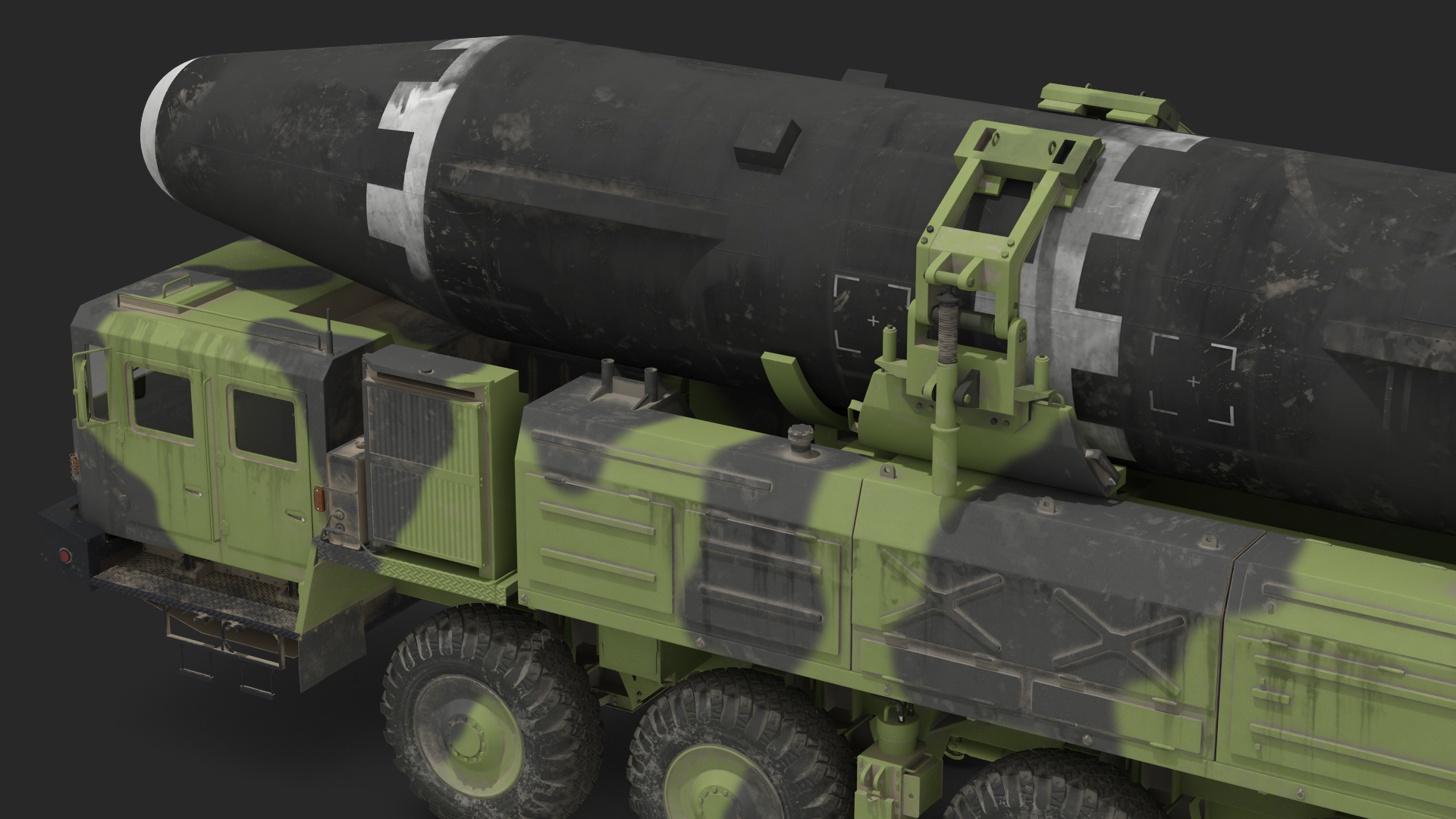 Hwasong-15 Transporter Erector Vehicle with Intercontinental Ballistic Missile Dirty 3D model
