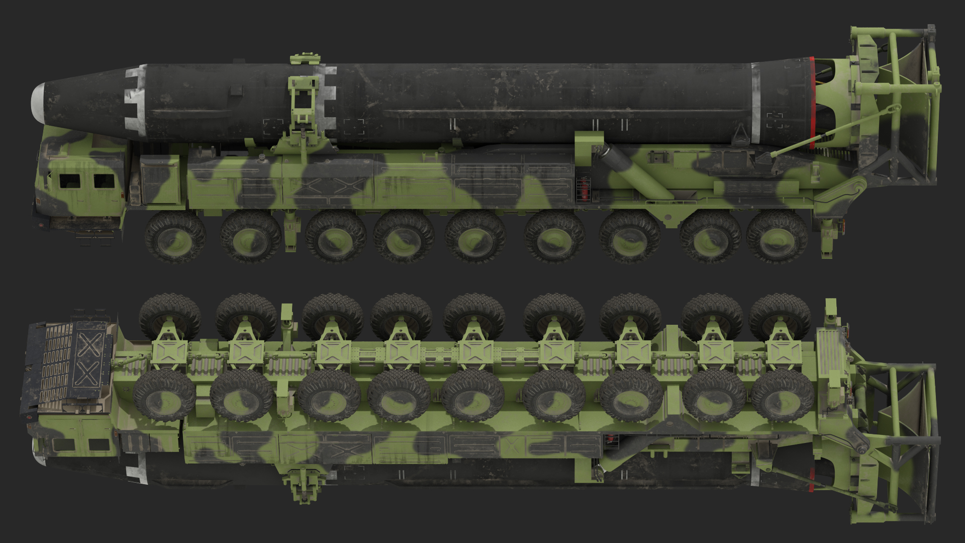 Hwasong-15 Transporter Erector Vehicle with Intercontinental Ballistic Missile Dirty 3D model