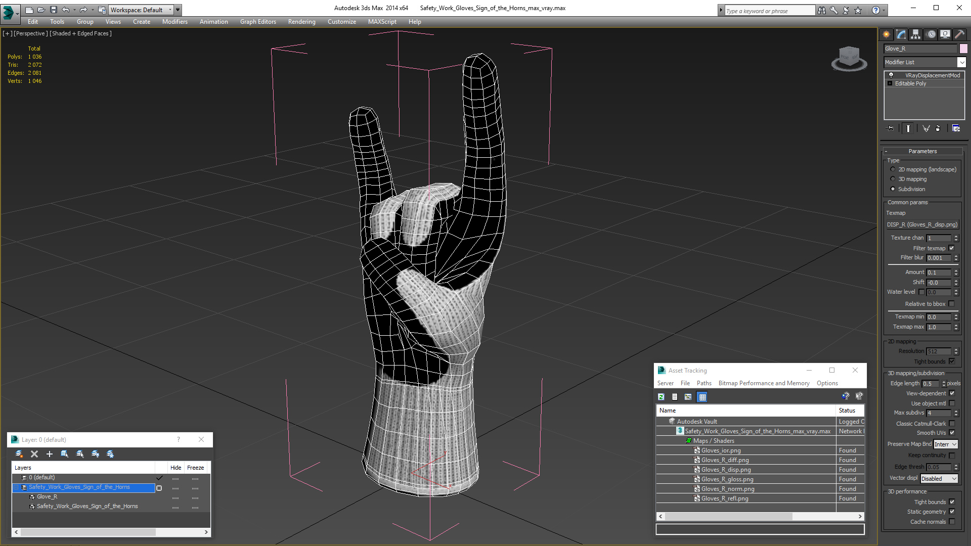 3D Safety Work Gloves Sign of the Horns