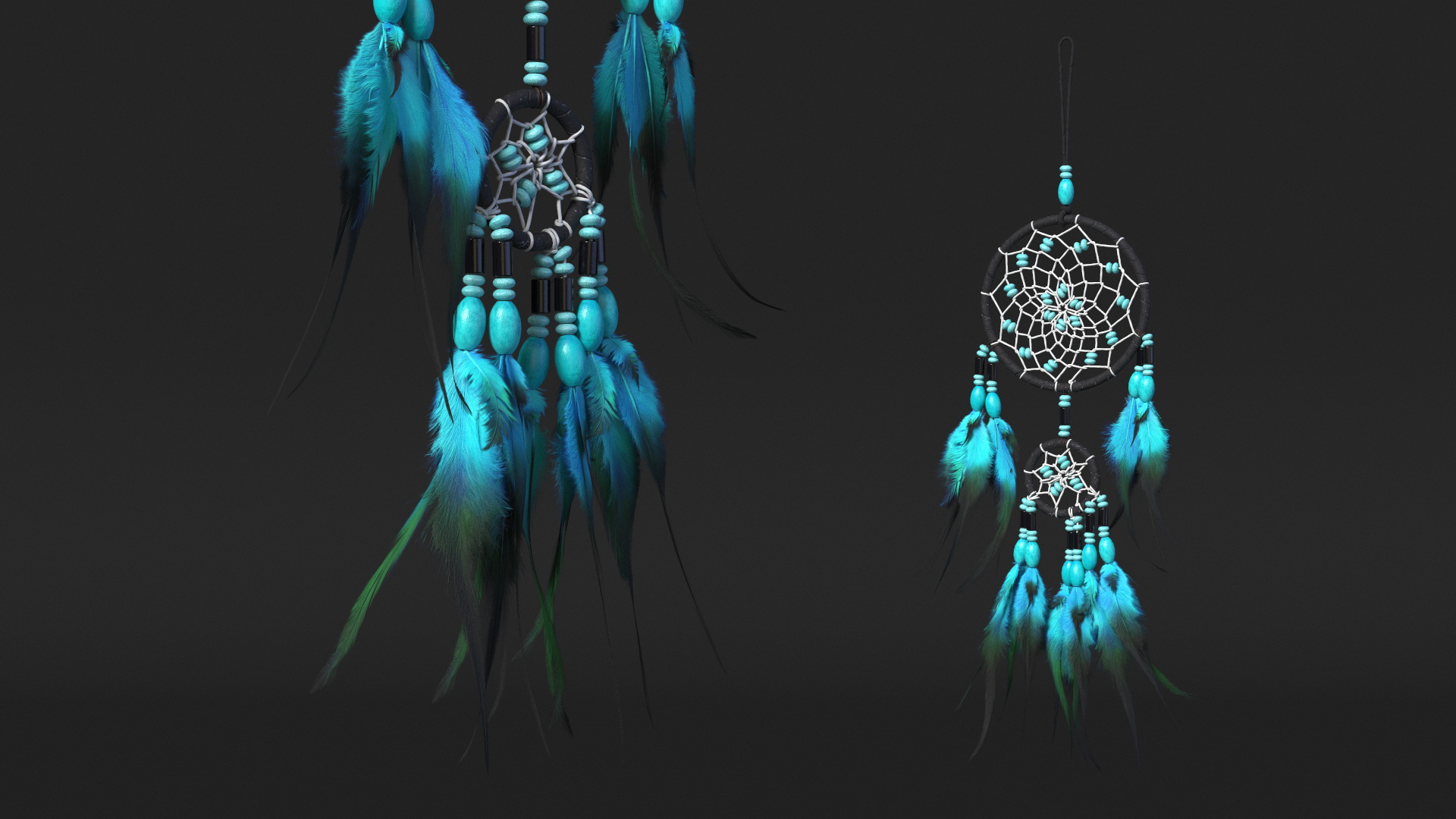Small Dreamcatcher with Blue Feathers 3D